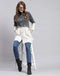 Women Grey Self Design Round Neck Full Sleeve Coats