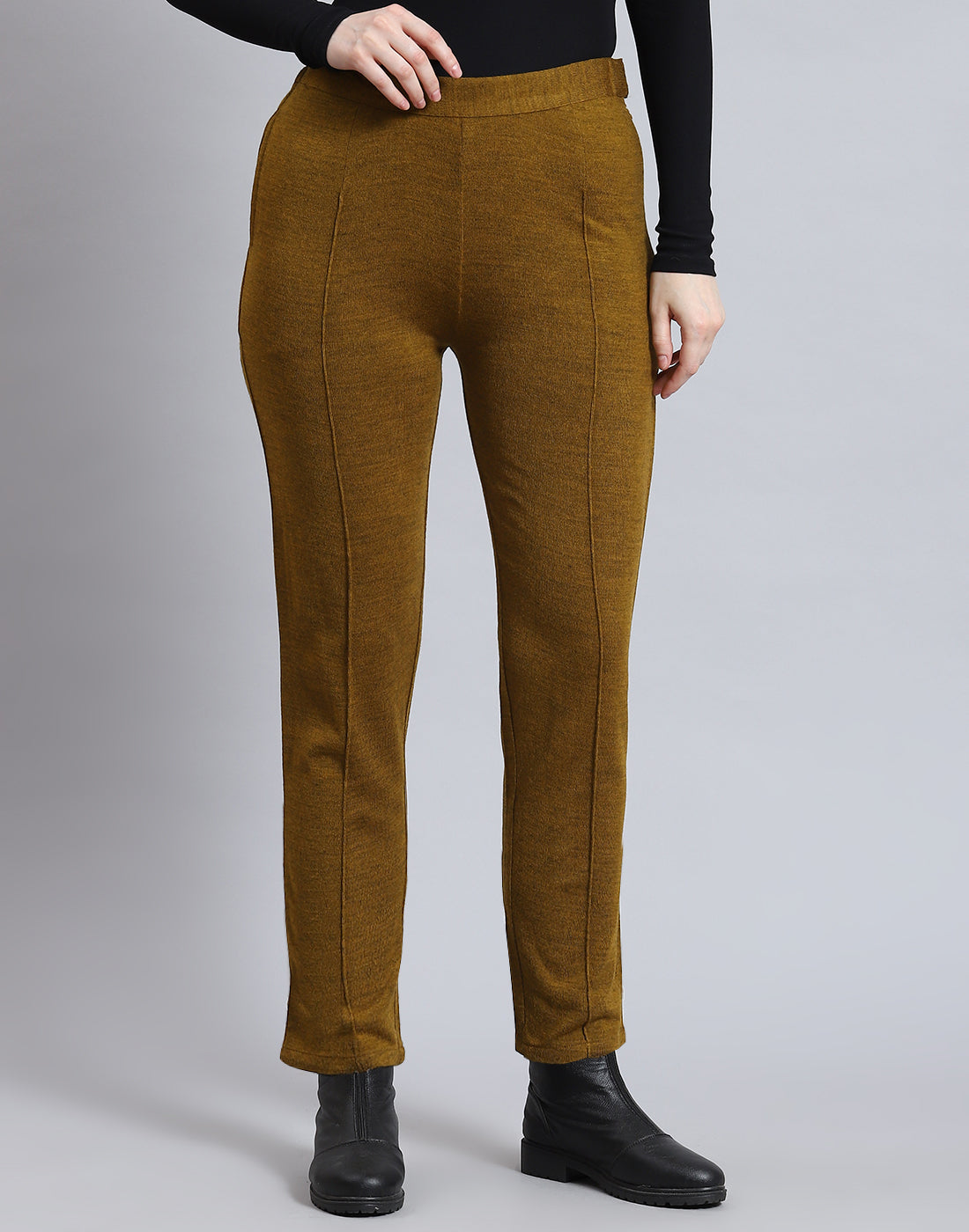 Women Mustard Self Design Regular Fit Winter Lower