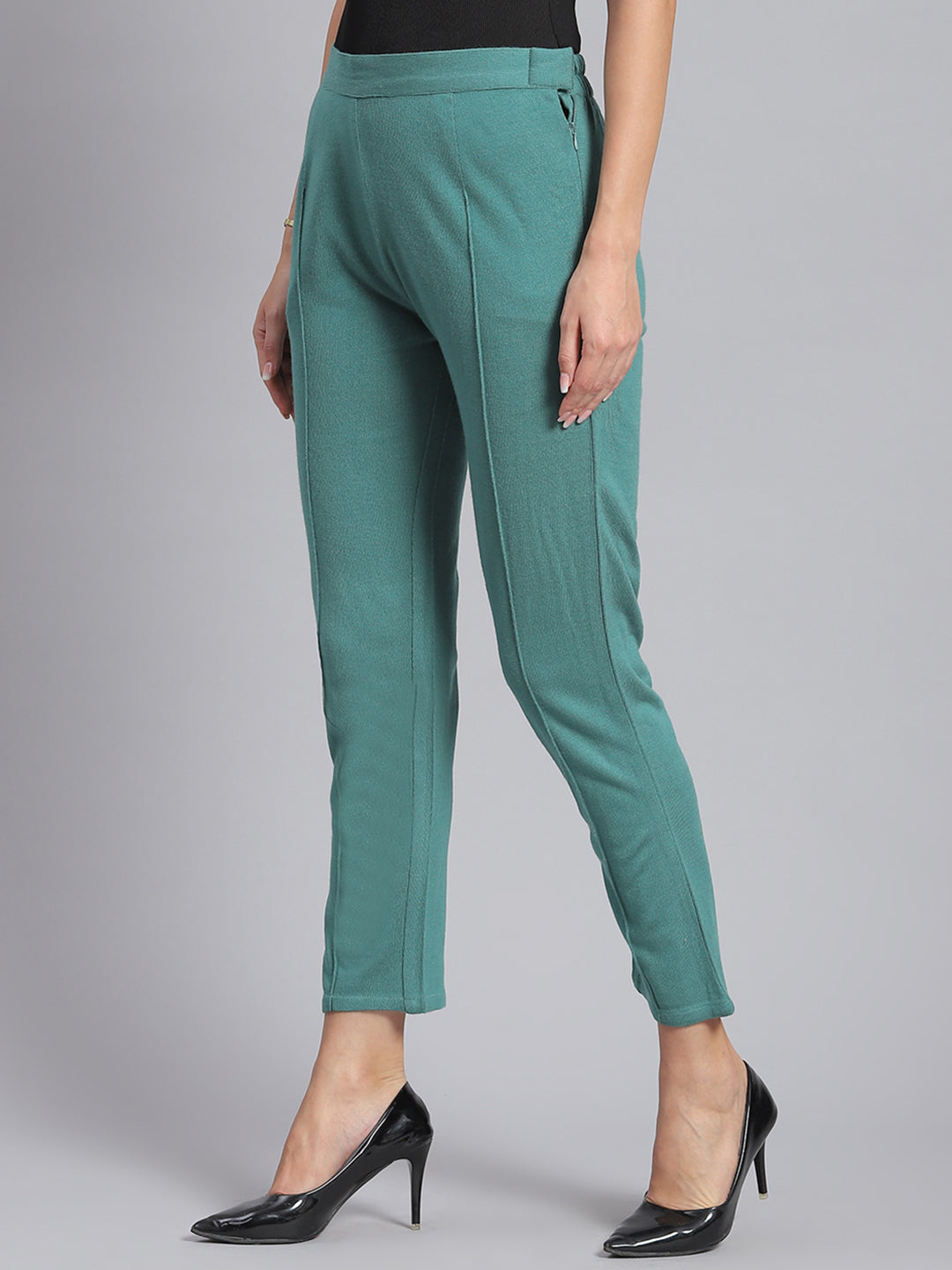 Women Green Self Design Regular Fit Winter Lowers