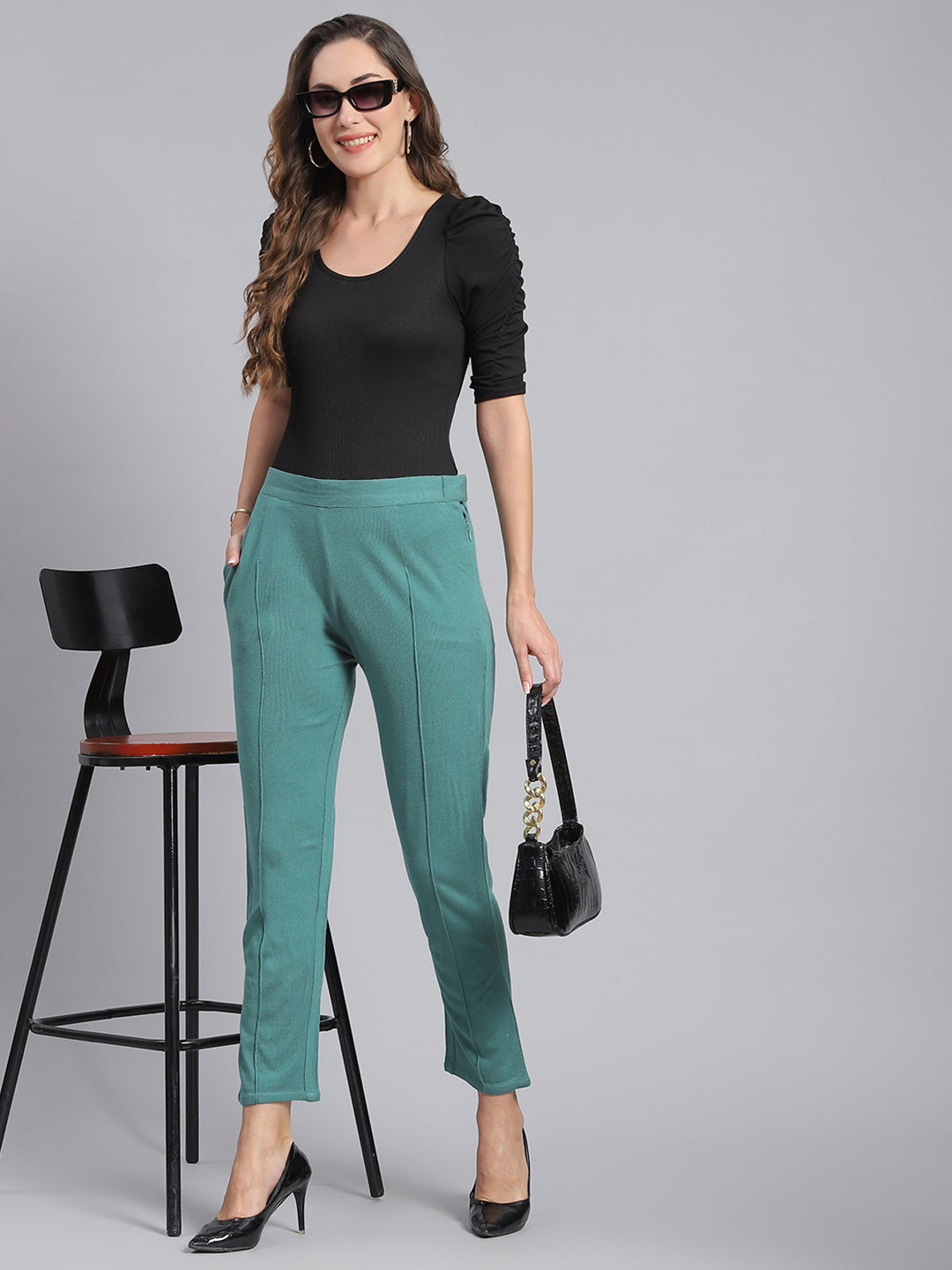 Women Green Self Design Regular Fit Winter Lowers
