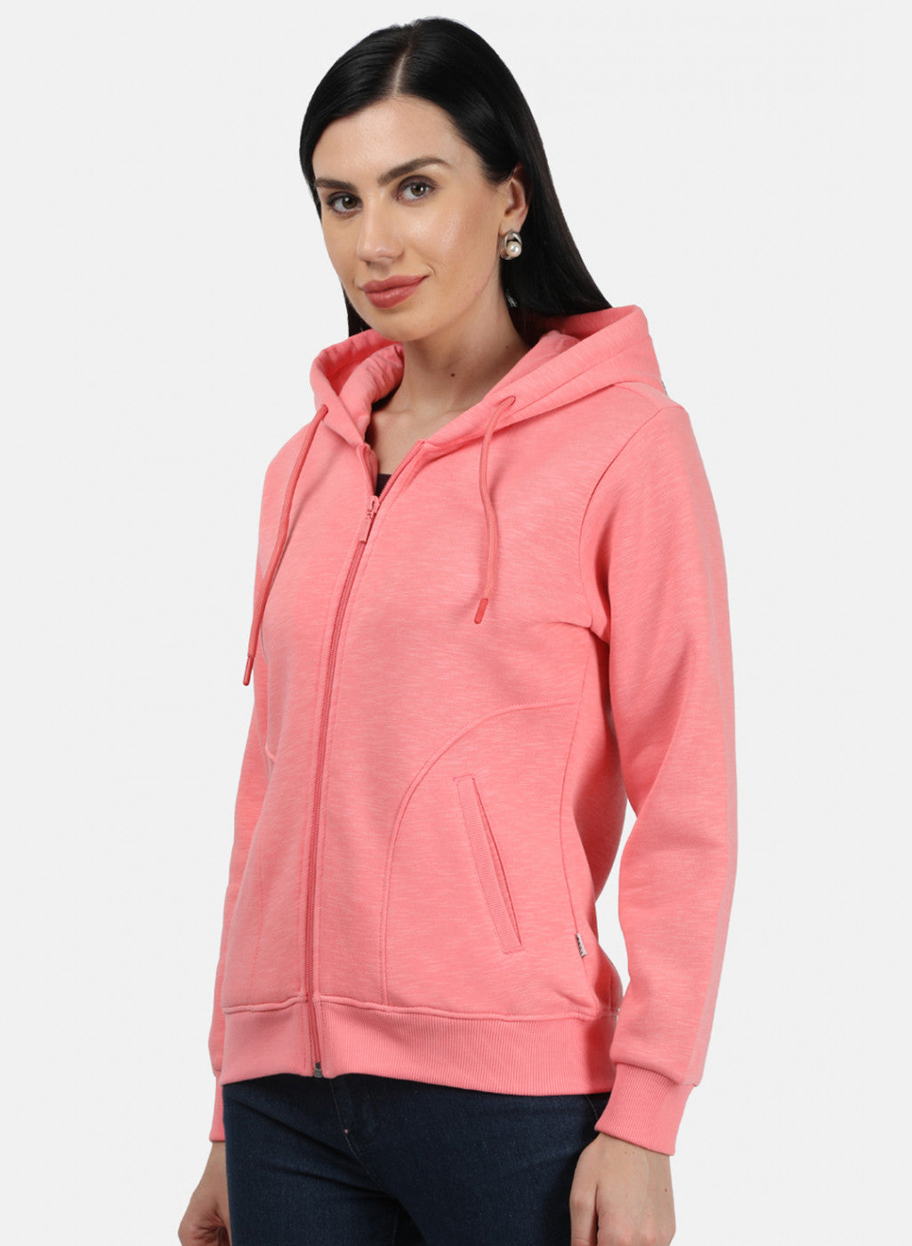 Women Peach Plain Sweatshirt