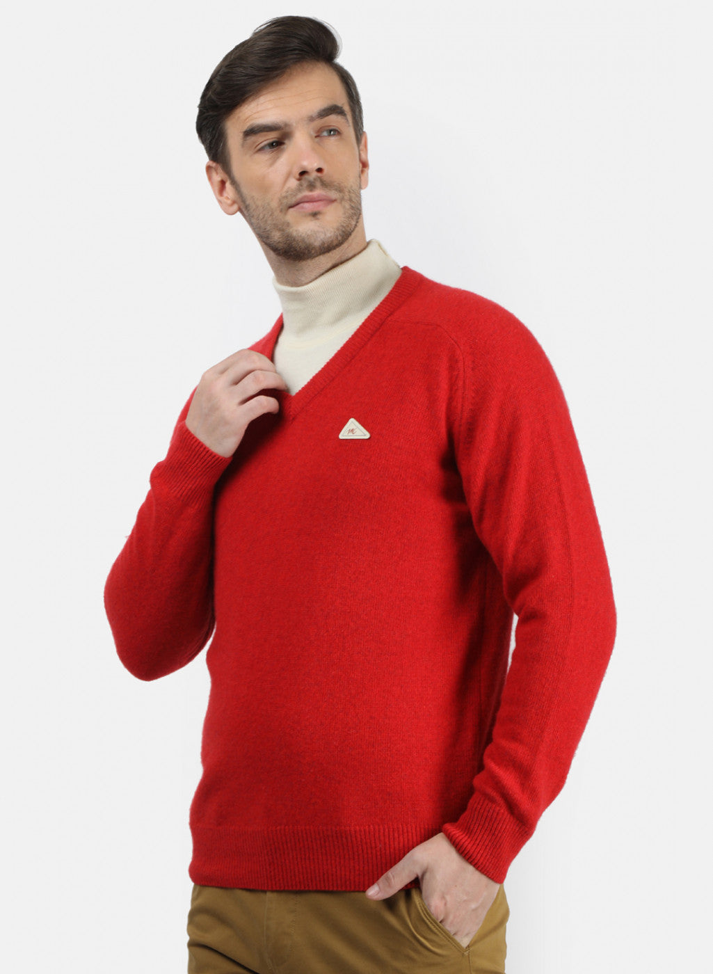 Men Red Solid Pullover