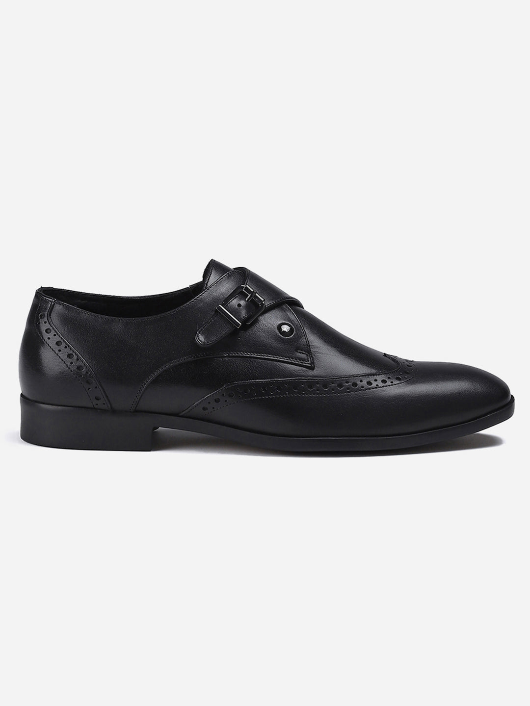 Men Black Buckle Genuine Leather Formal Monks