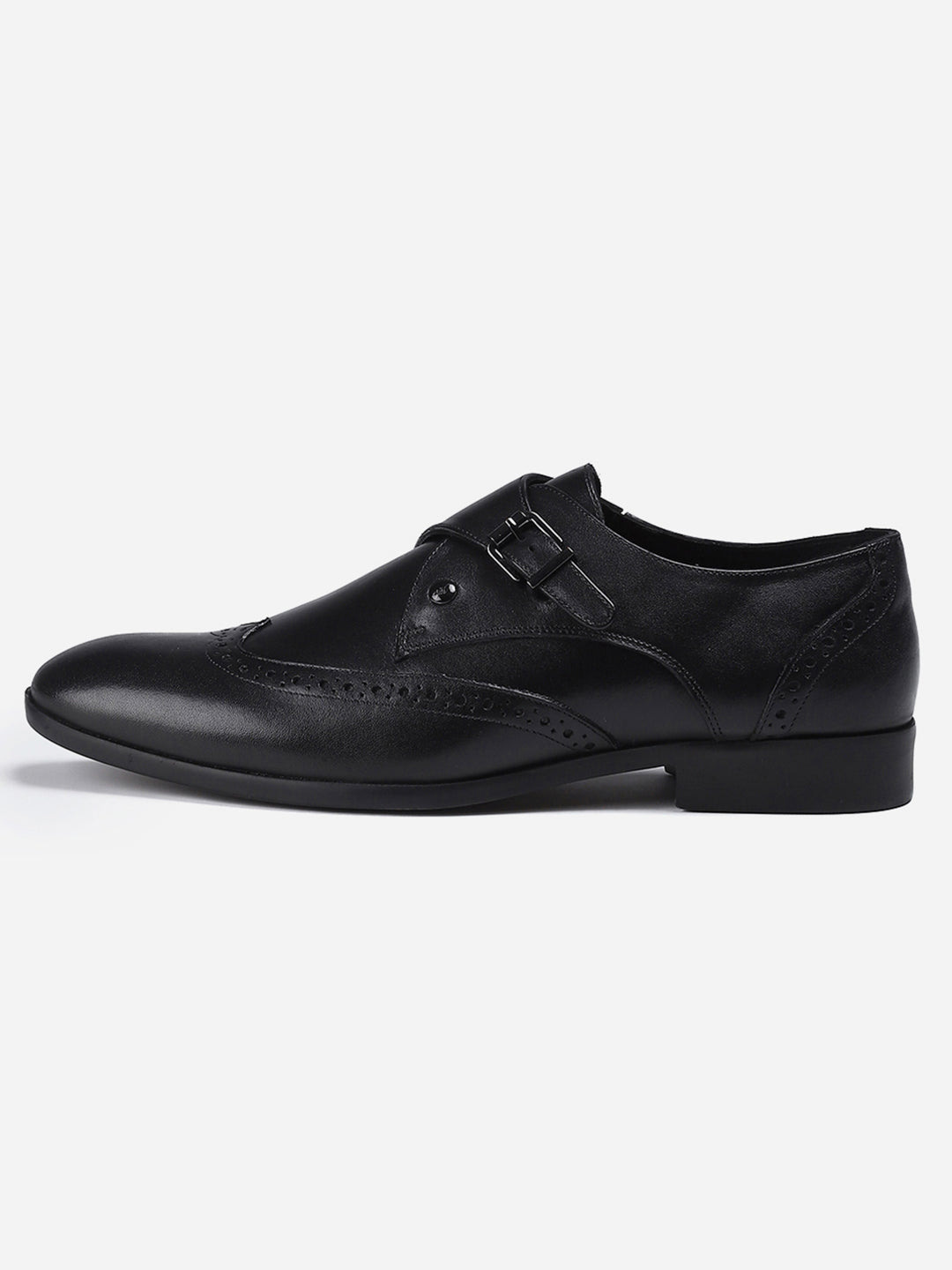 Men Black Buckle Genuine Leather Formal Monks