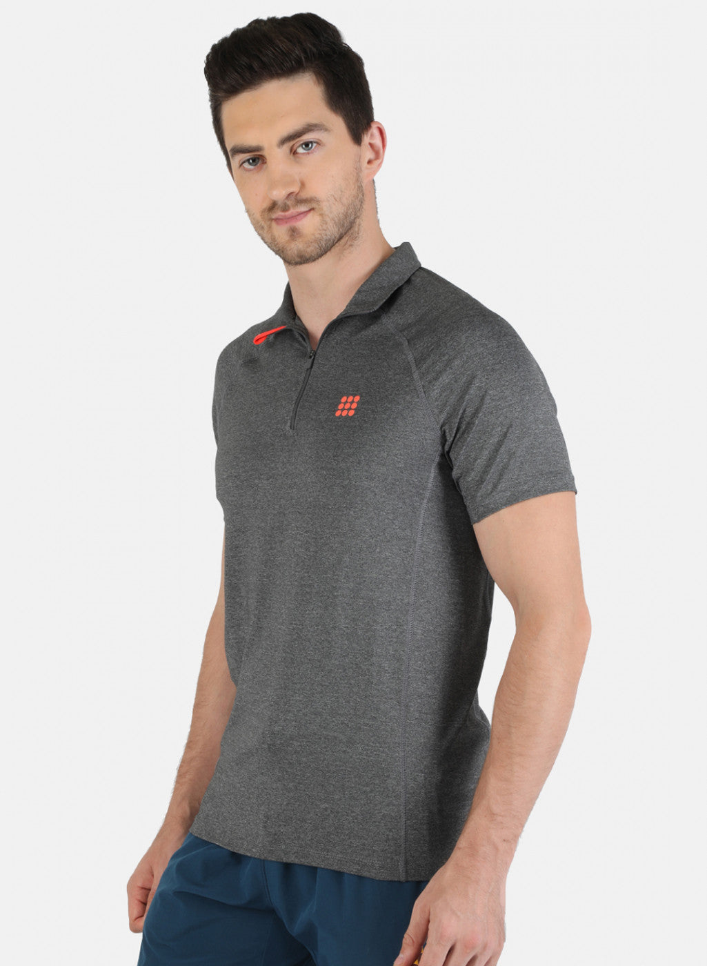 Grey Regular Fit Full Sleeve Collar Neck T-Shirt