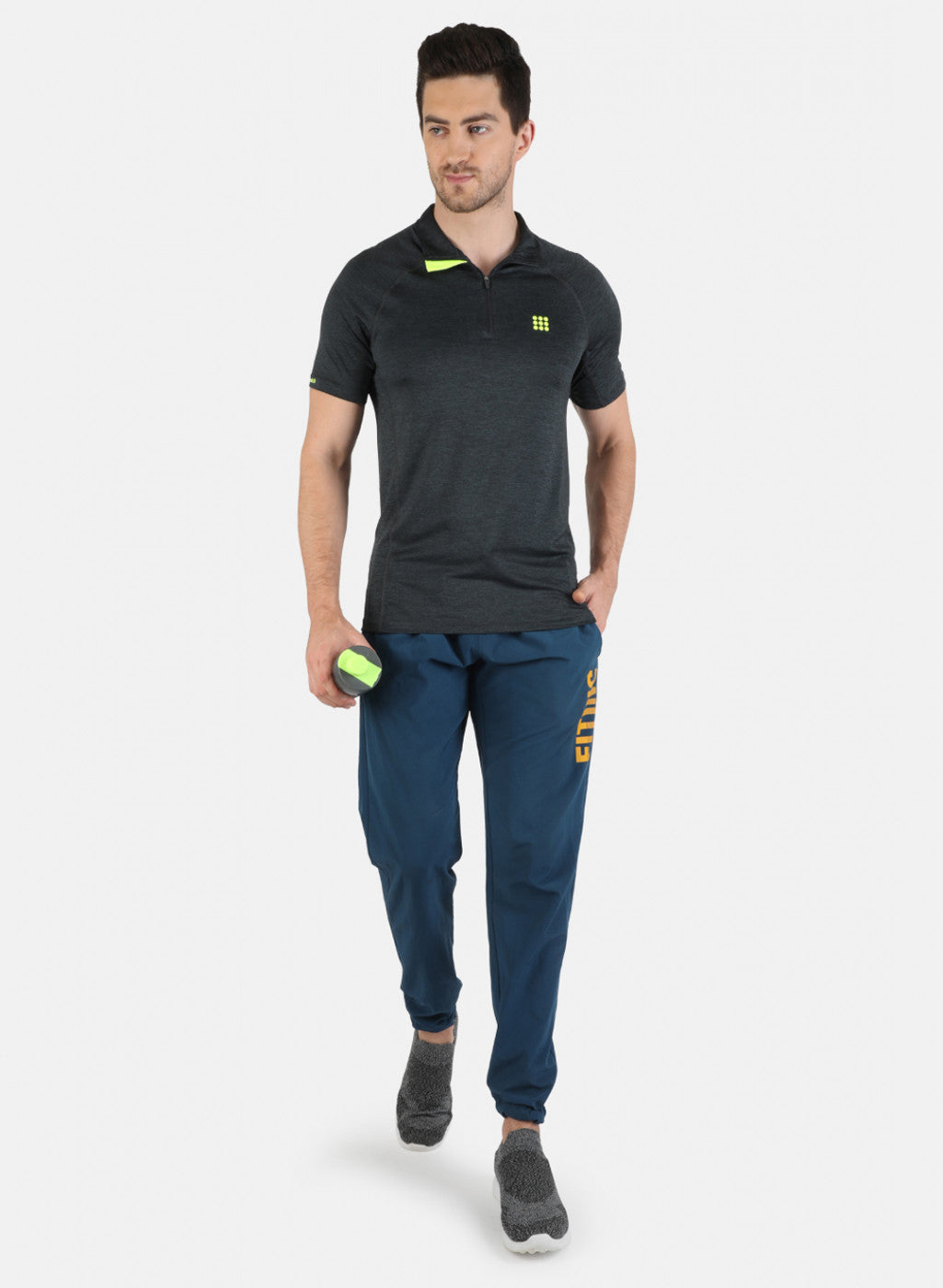 Grey Regular Fit Full Sleeve Collar Neck T-Shirt