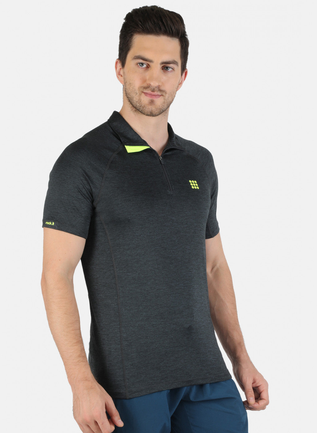 Grey Regular Fit Full Sleeve Collar Neck T-Shirt