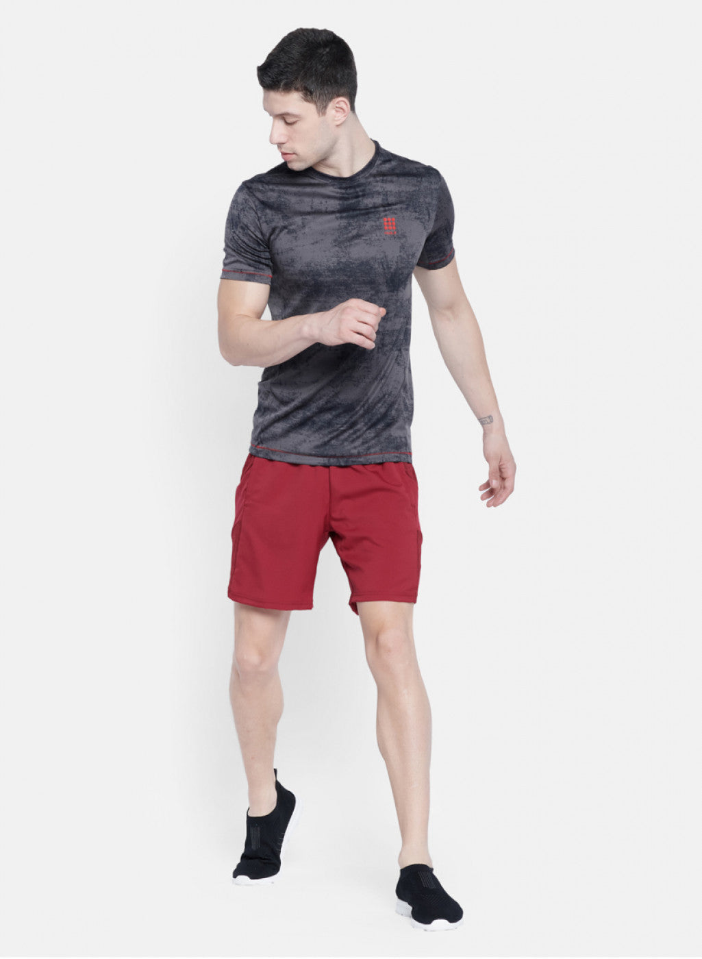 Mens Maroon Self Design Short