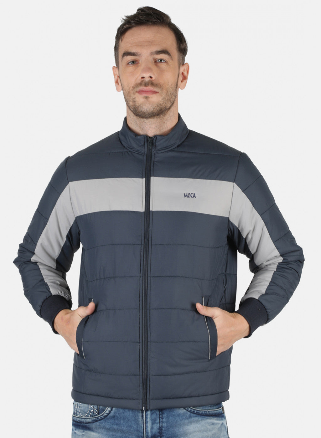 Men NAvy Blue Solid Jacket