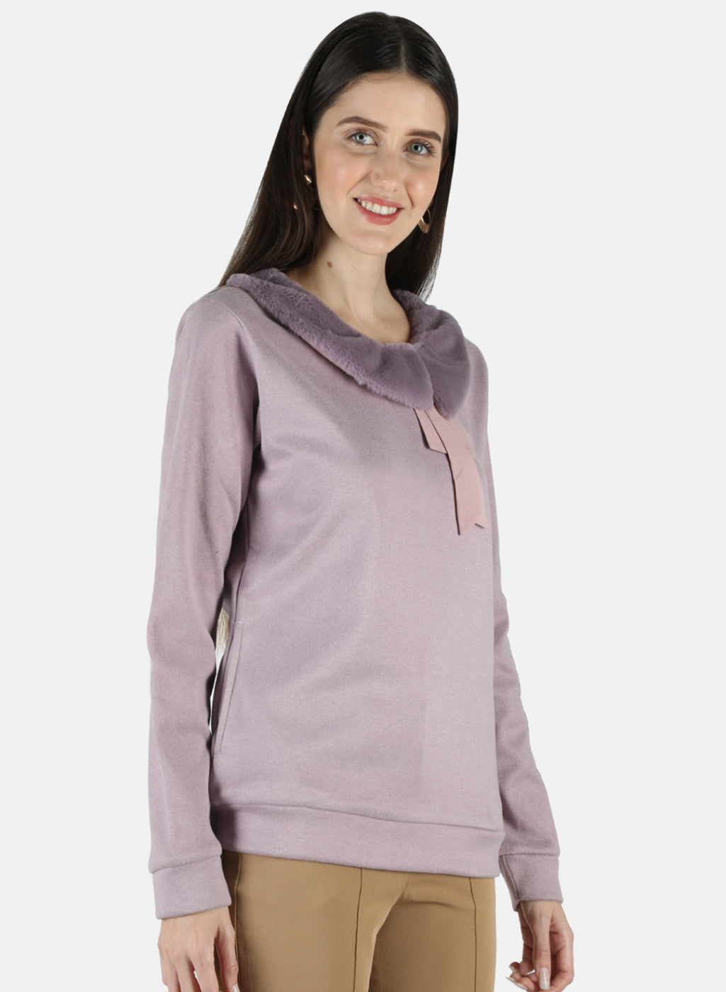 Women Purple Solid Sweatshirt