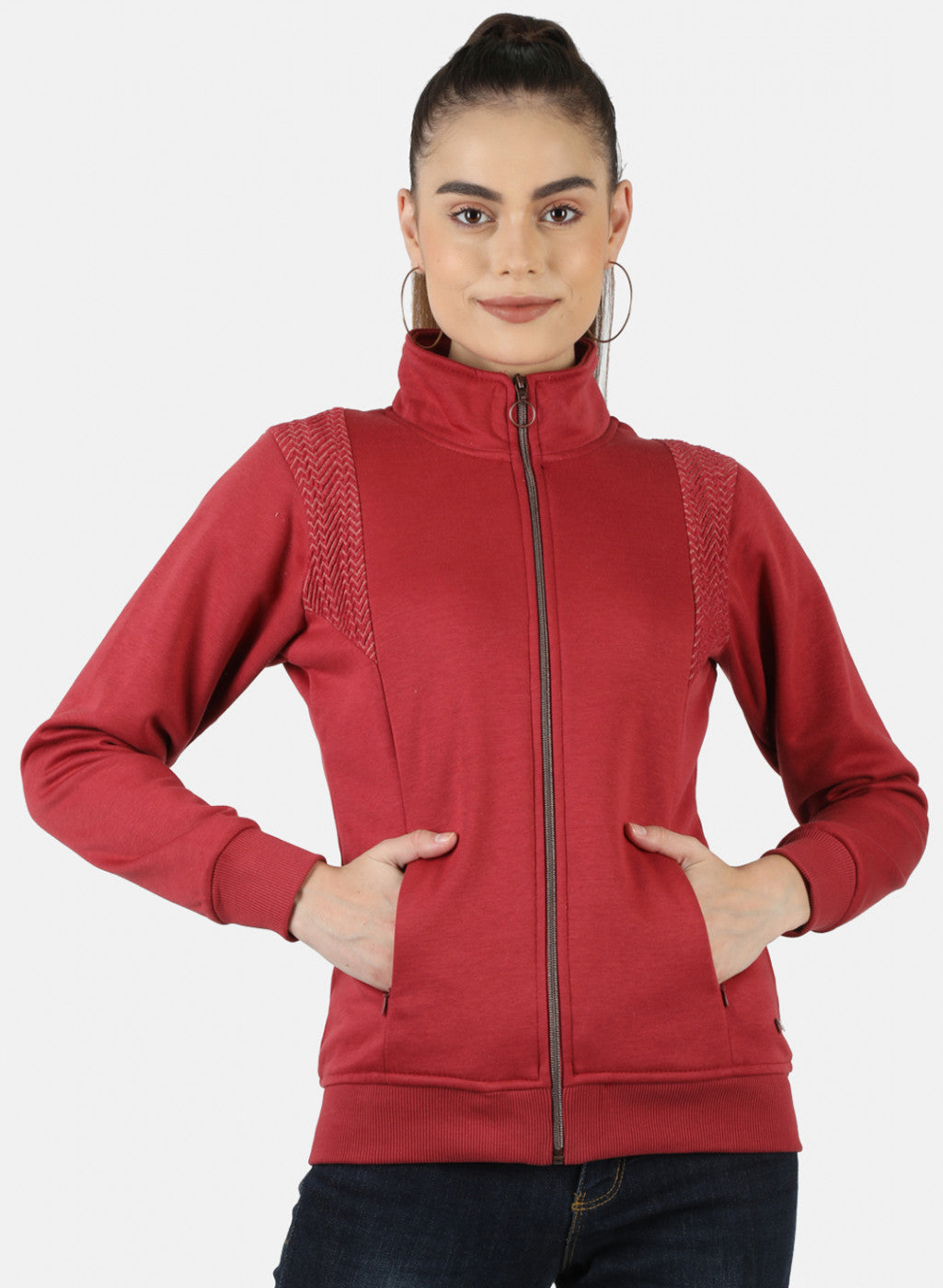 Women Red Solid Sweatshirt