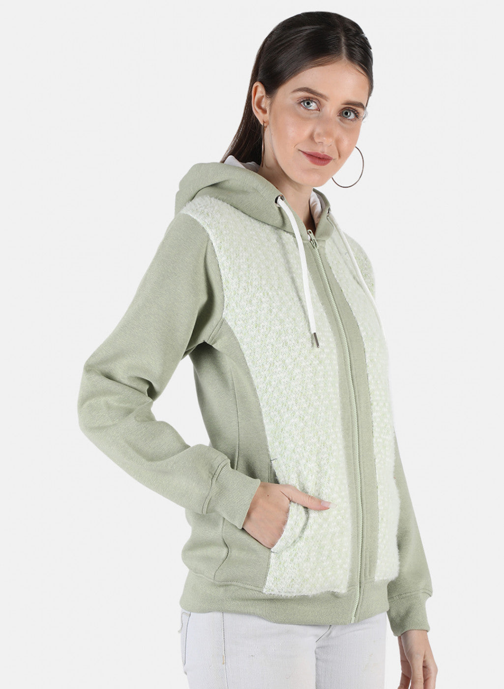 Women Green Jaquard Sweatshirt