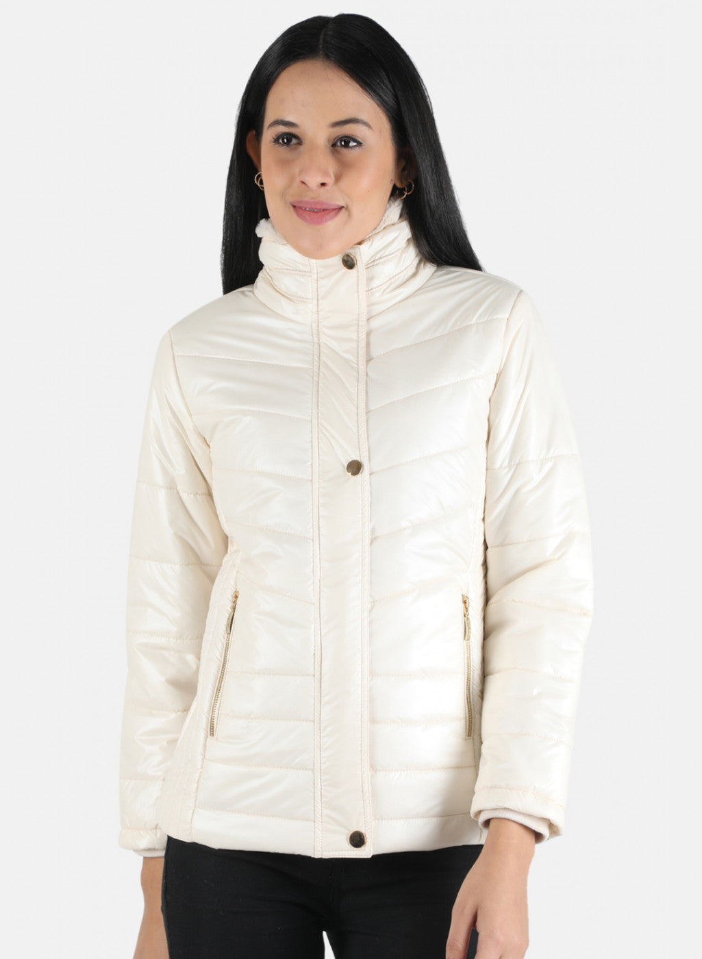 Women Off White Solid Jacket