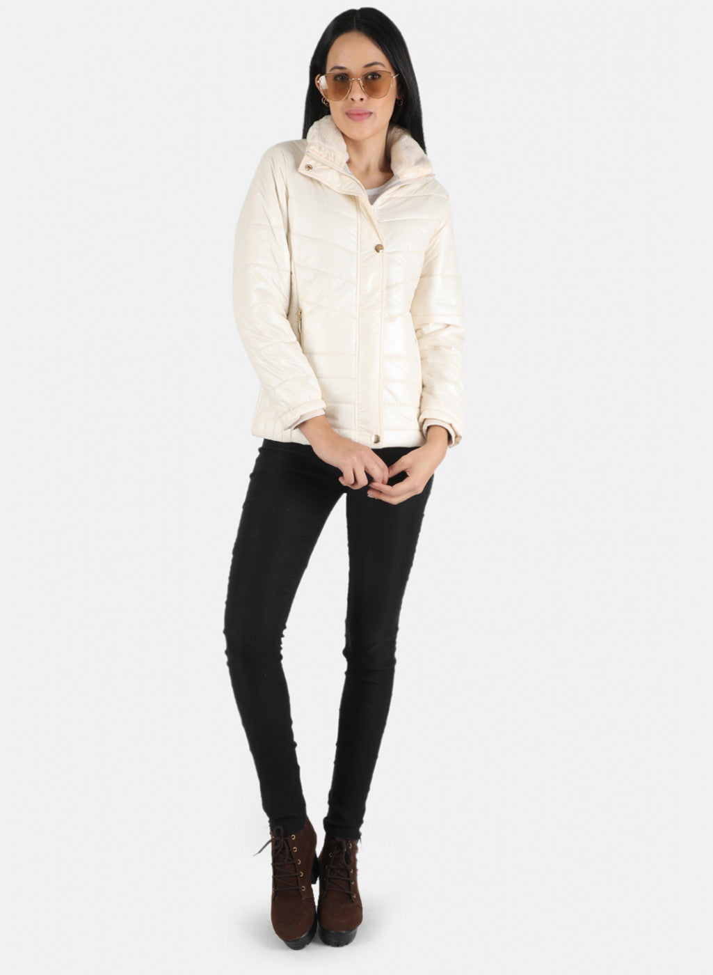 Women Off White Solid Jacket