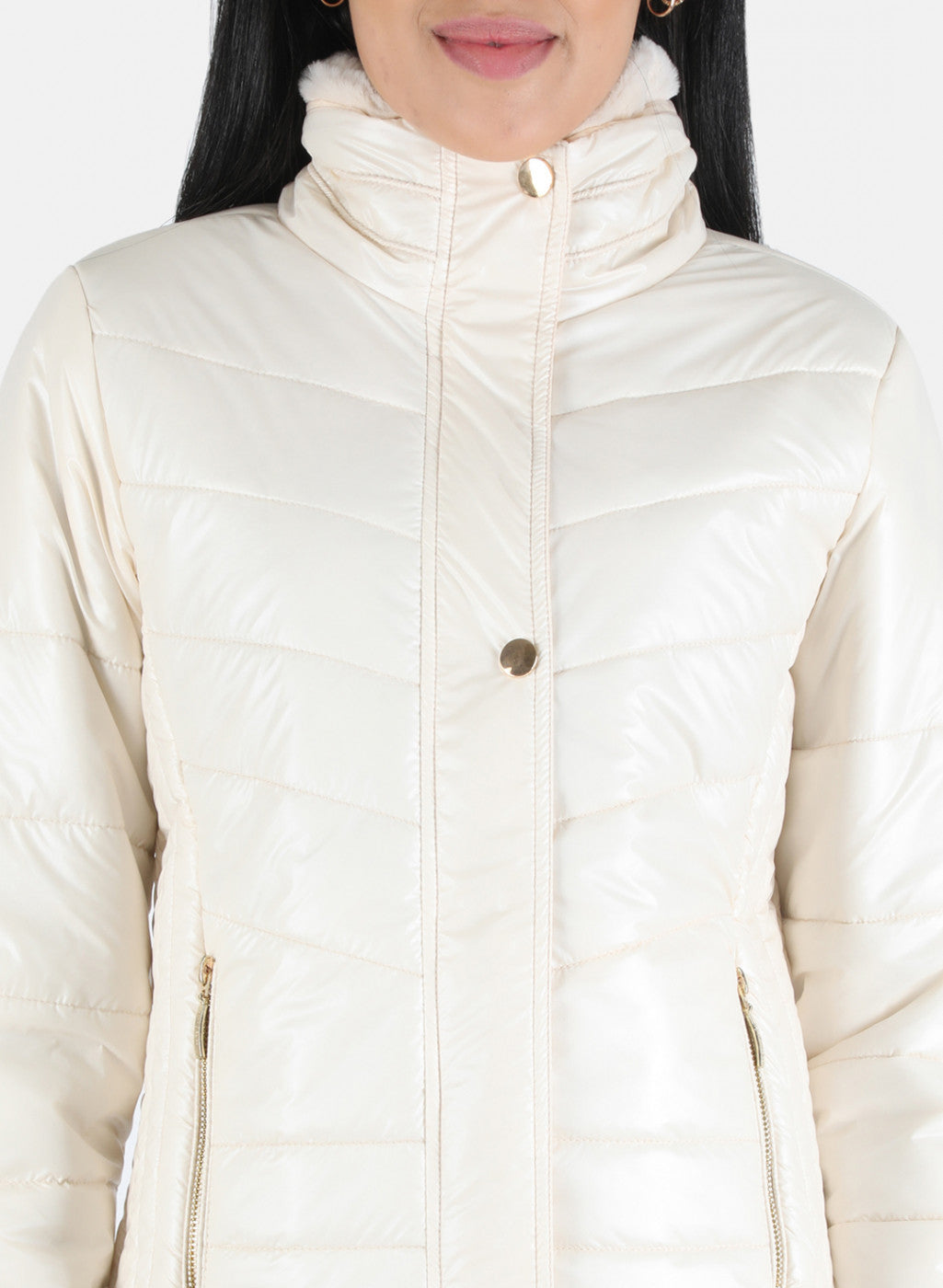 Women Off White Solid Jacket