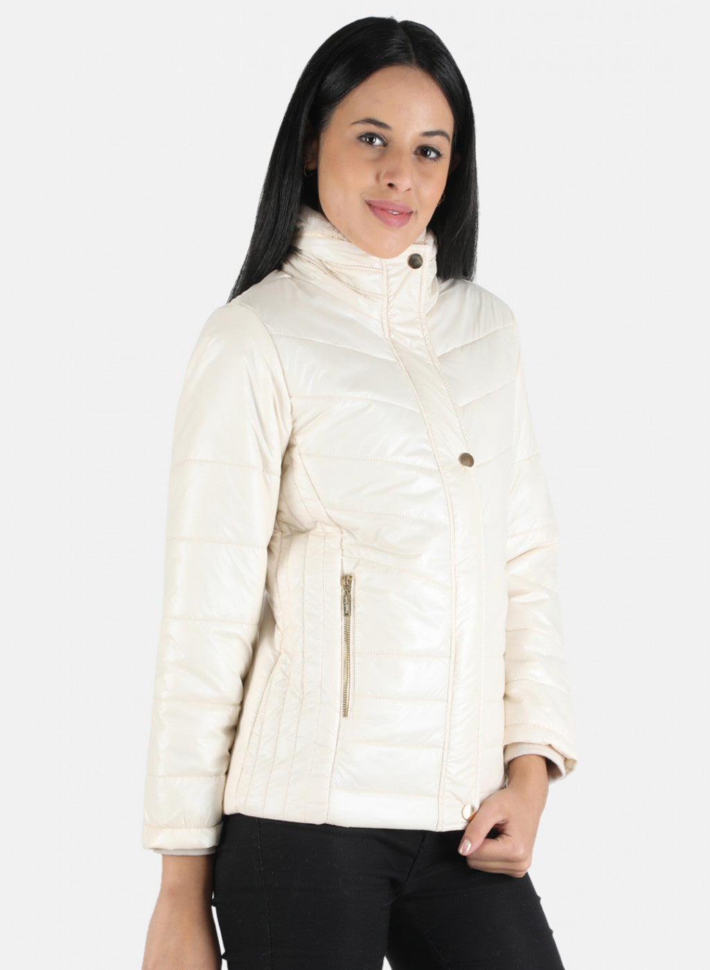 Women Off White Solid Jacket