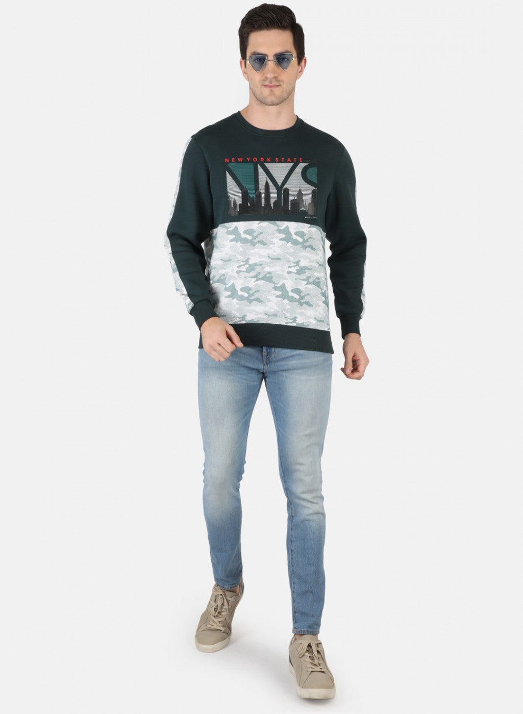Men Green Printed Sweatshirt