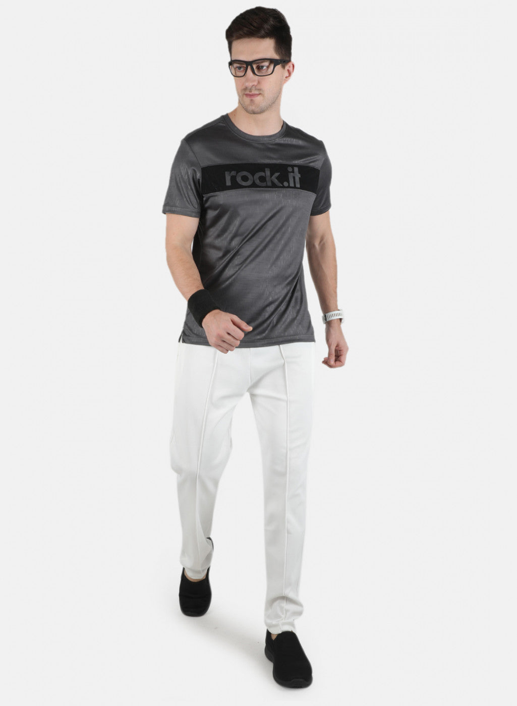 Men Grey Printed Round Neck T-Shirt
