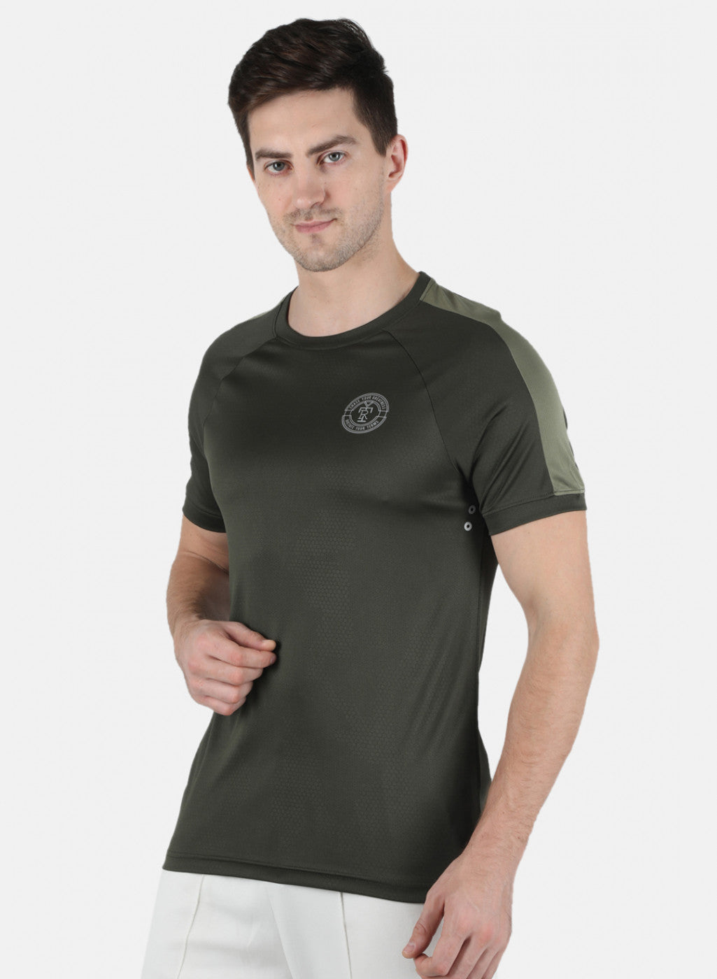 Men Olive Plain Round Neck T-Shirt