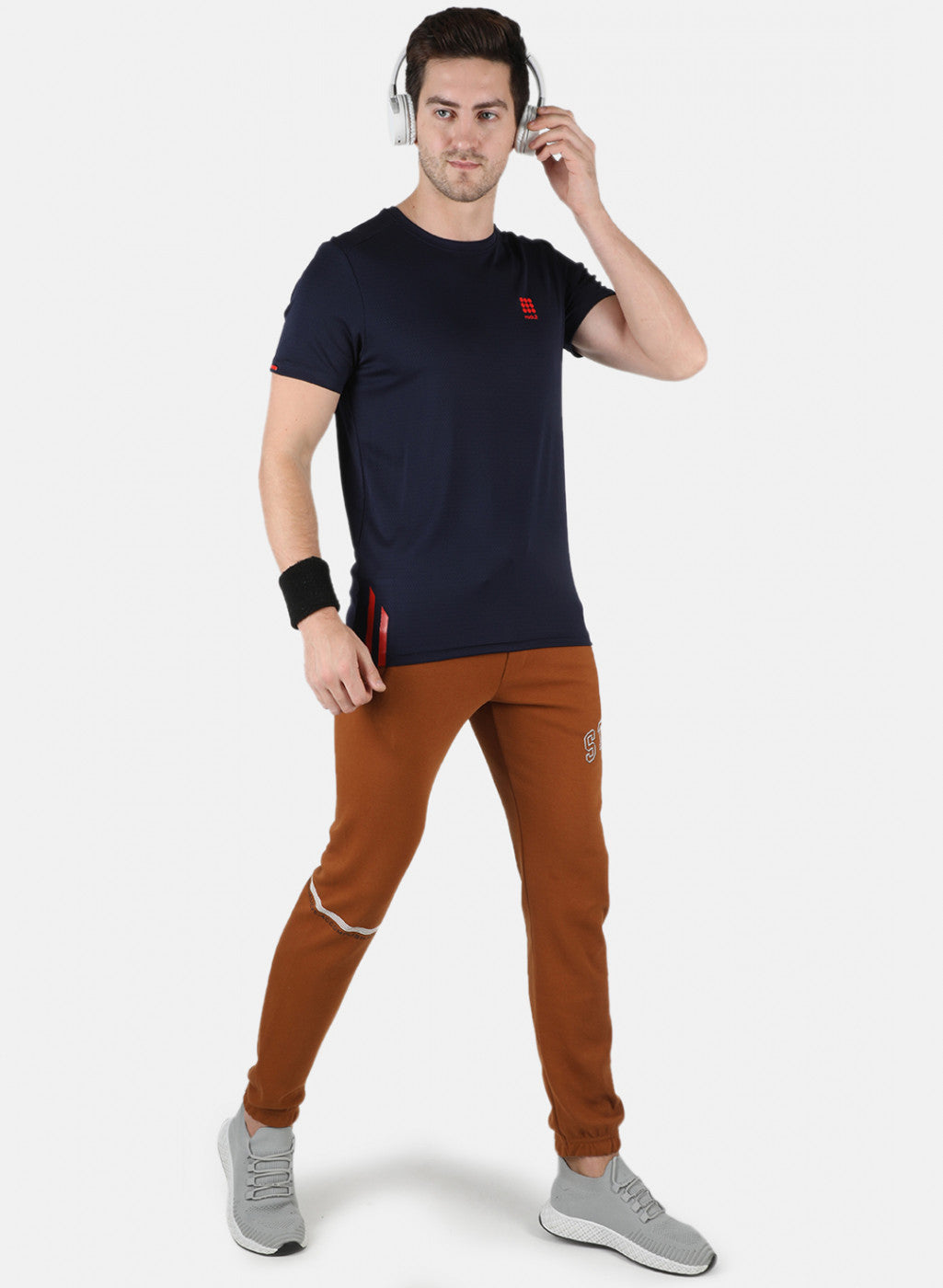 Rock.it Men Navy Blue Self Design Round Neck T-Shirt