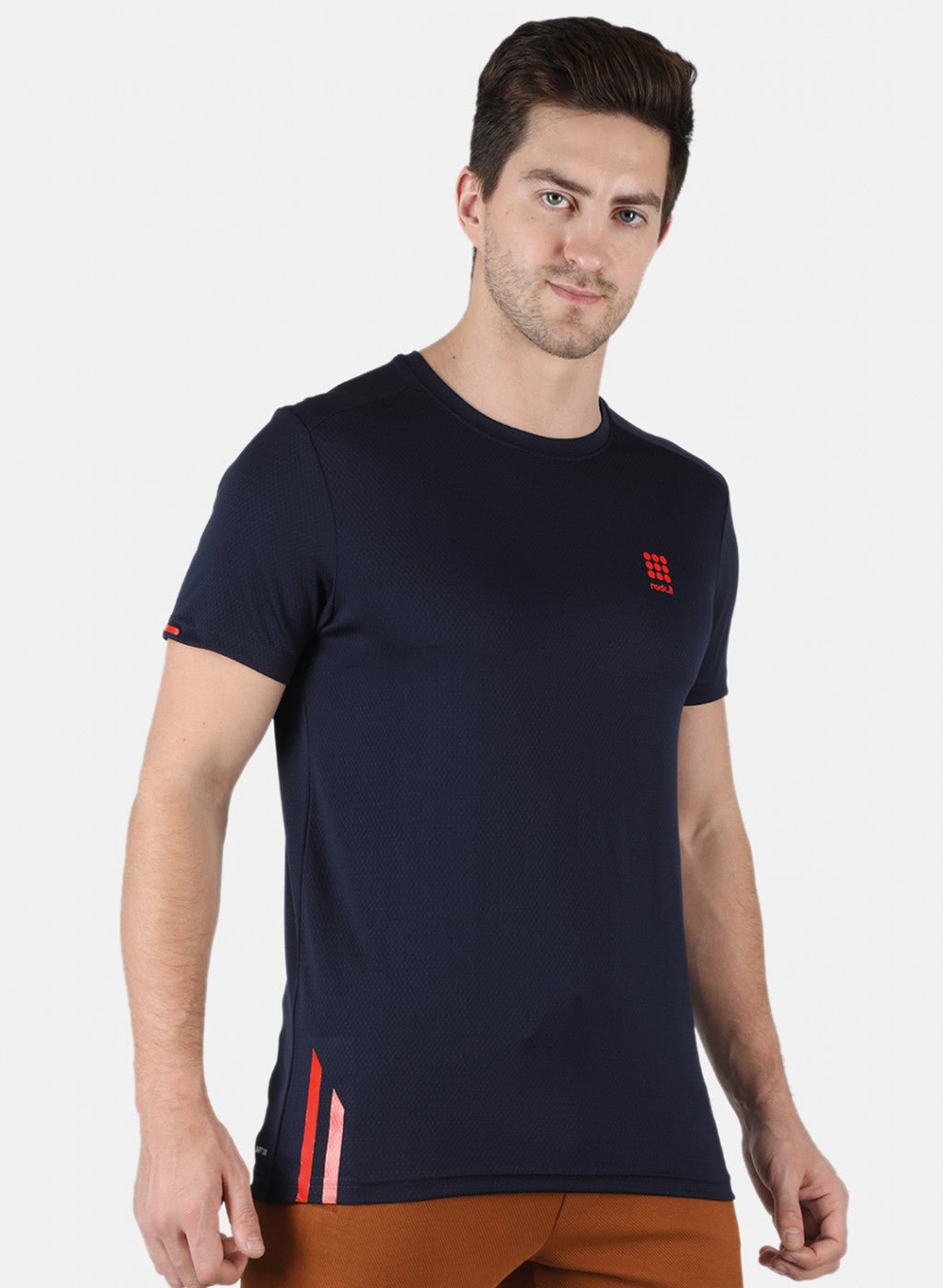 Rock.it Men Navy Blue Self Design Round Neck T-Shirt