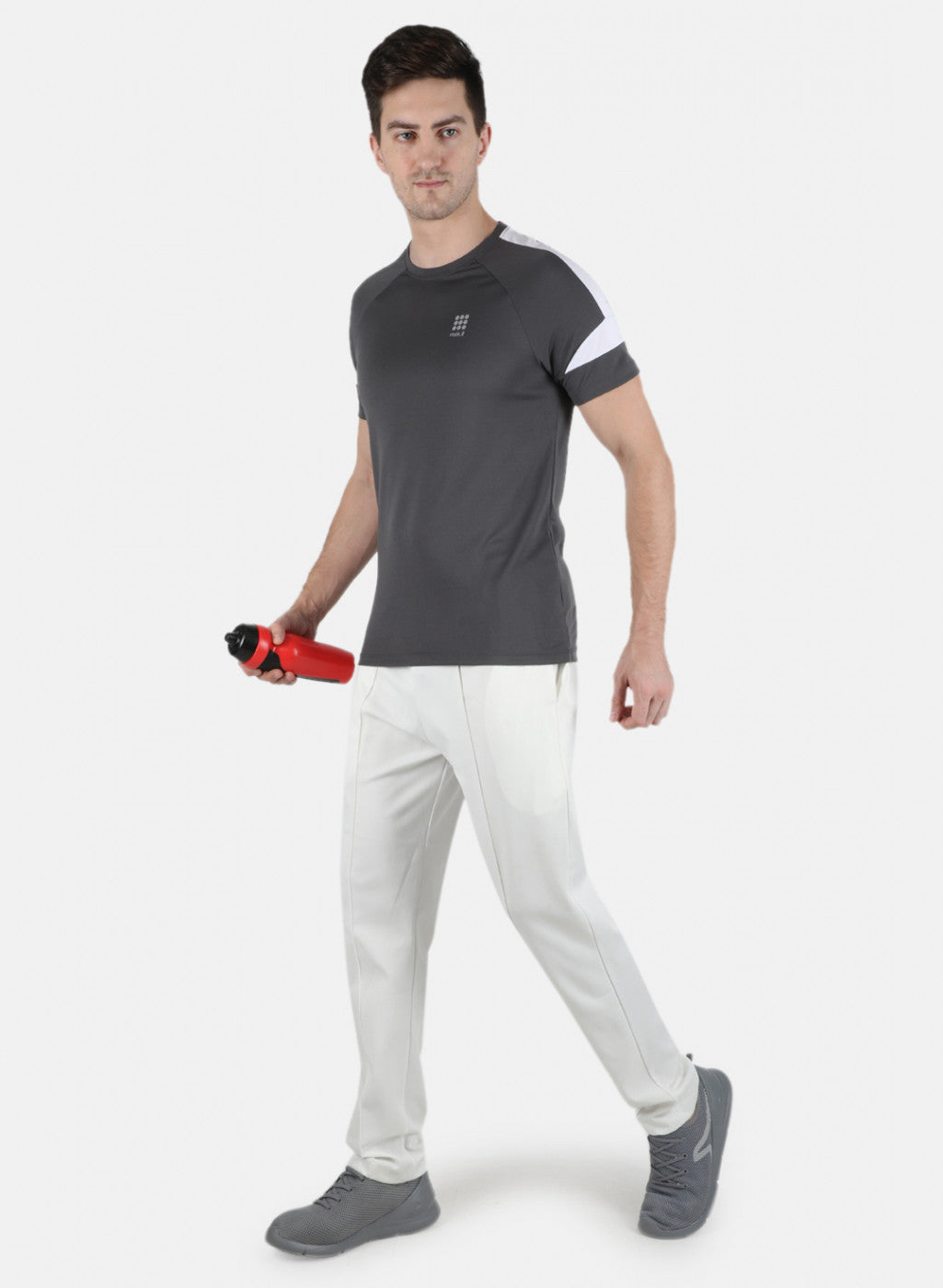 Men Grey Self Design Round Neck T-Shirt