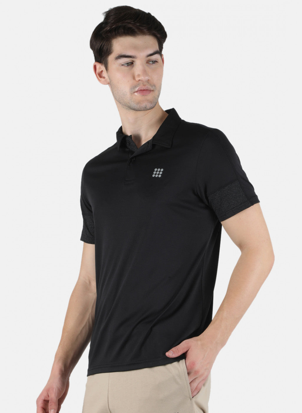 Men Black Self Design Collar T-Shirt