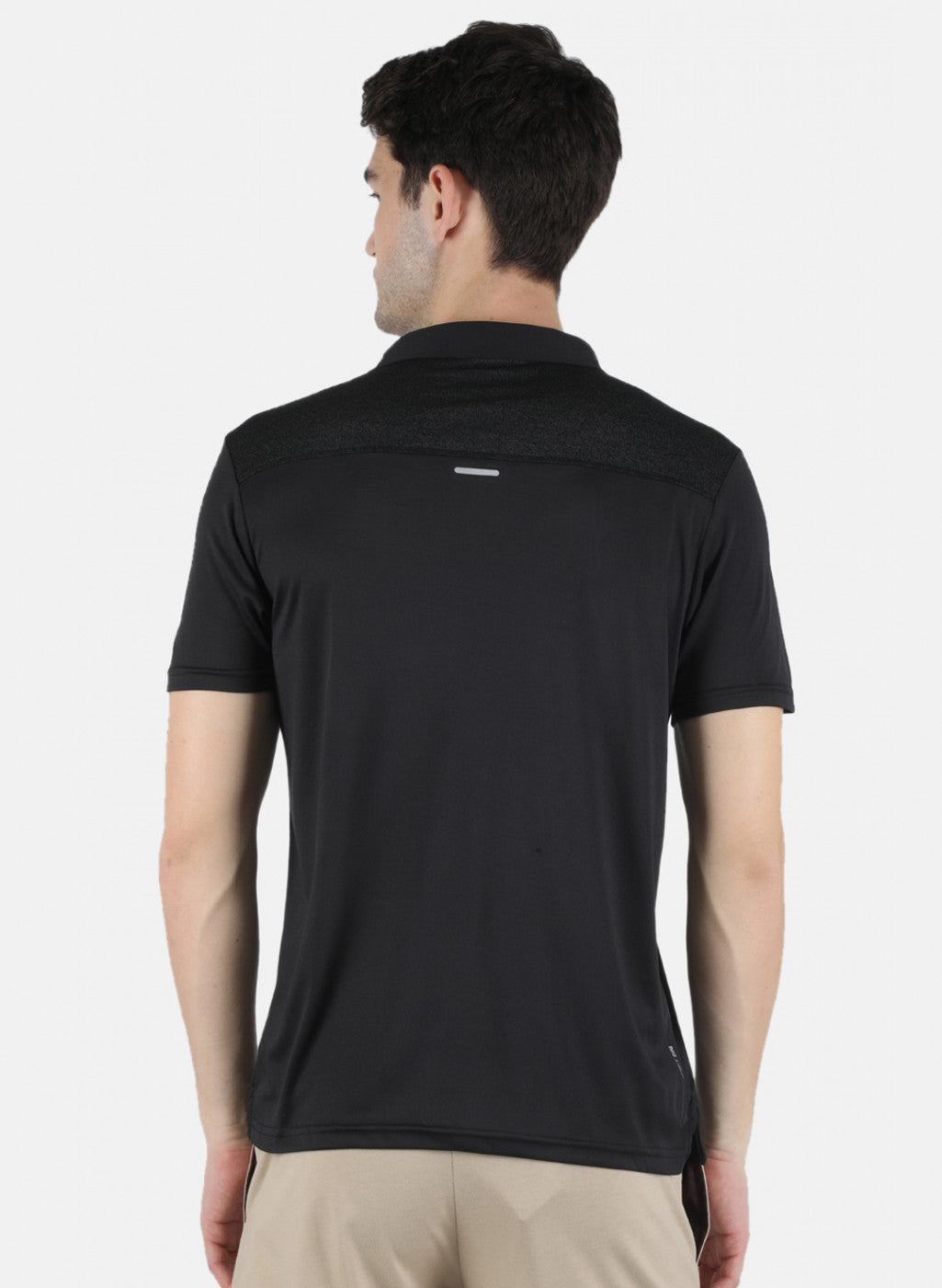 Men Black Self Design Collar T-Shirt