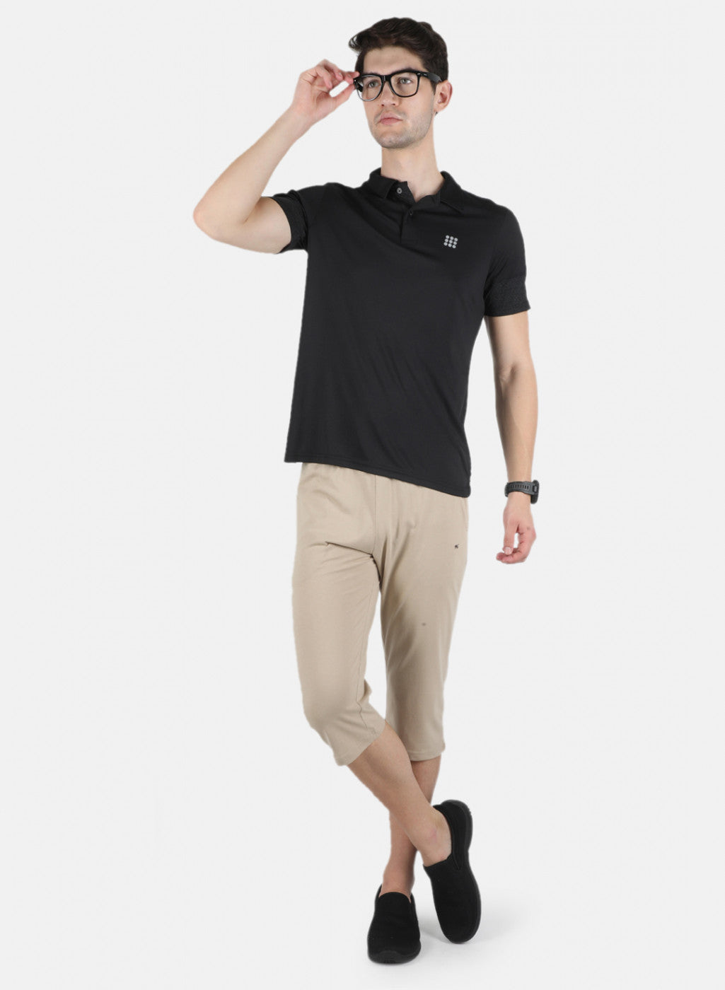 Men Black Self Design Collar T-Shirt