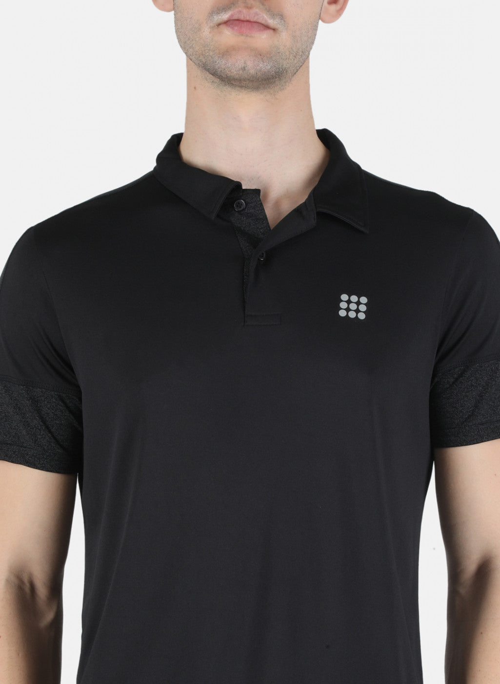 Men Black Self Design Collar T-Shirt