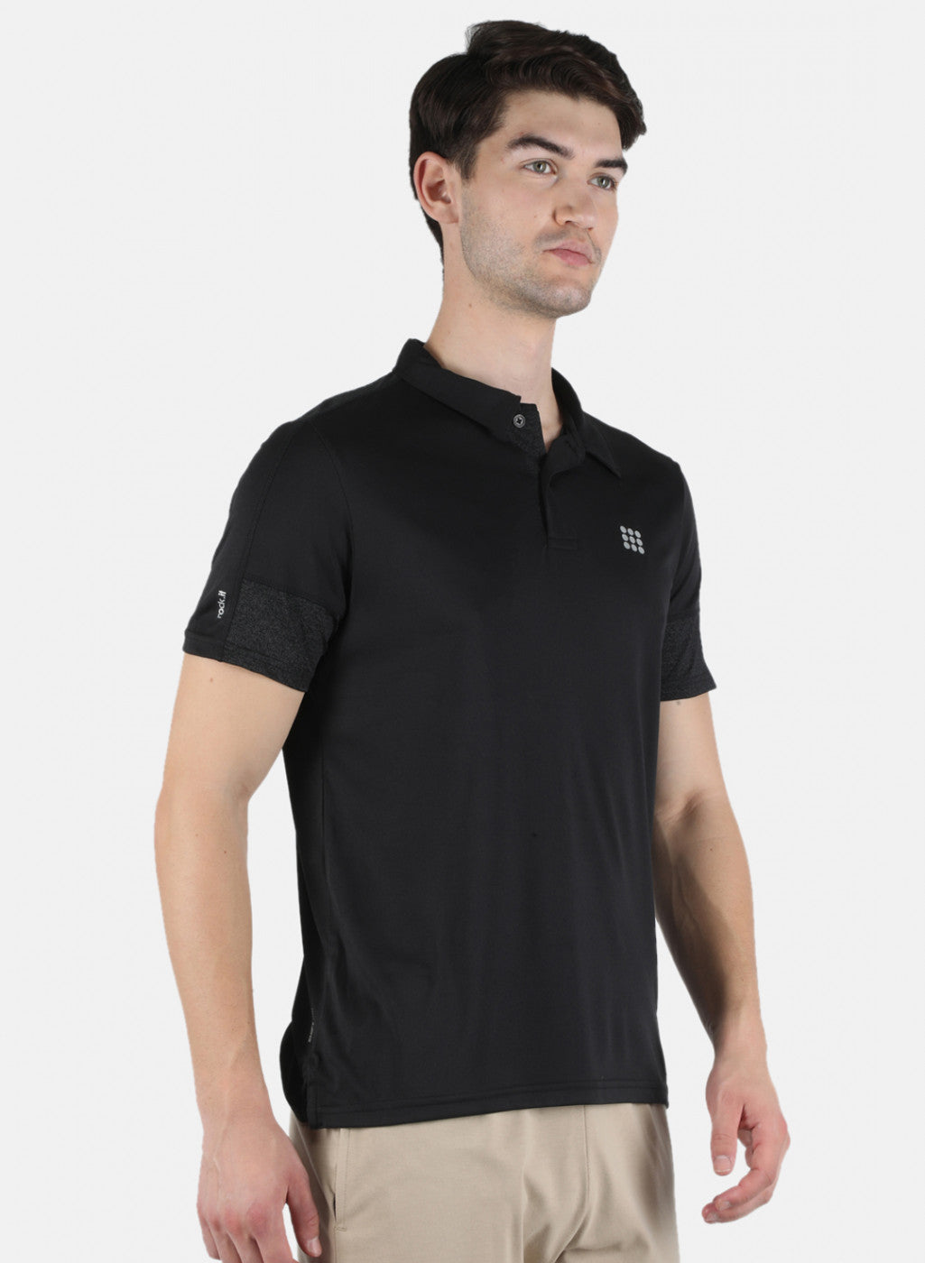 Men Black Self Design Collar T-Shirt