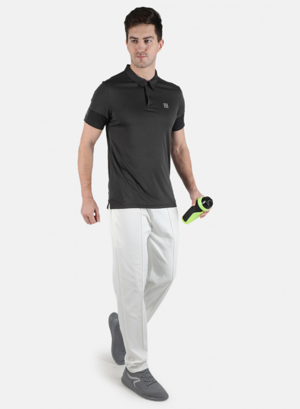 Men Grey Self Design Collar T-Shirt