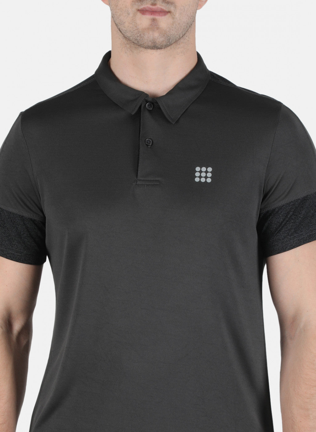 Men Grey Self Design Collar T-Shirt