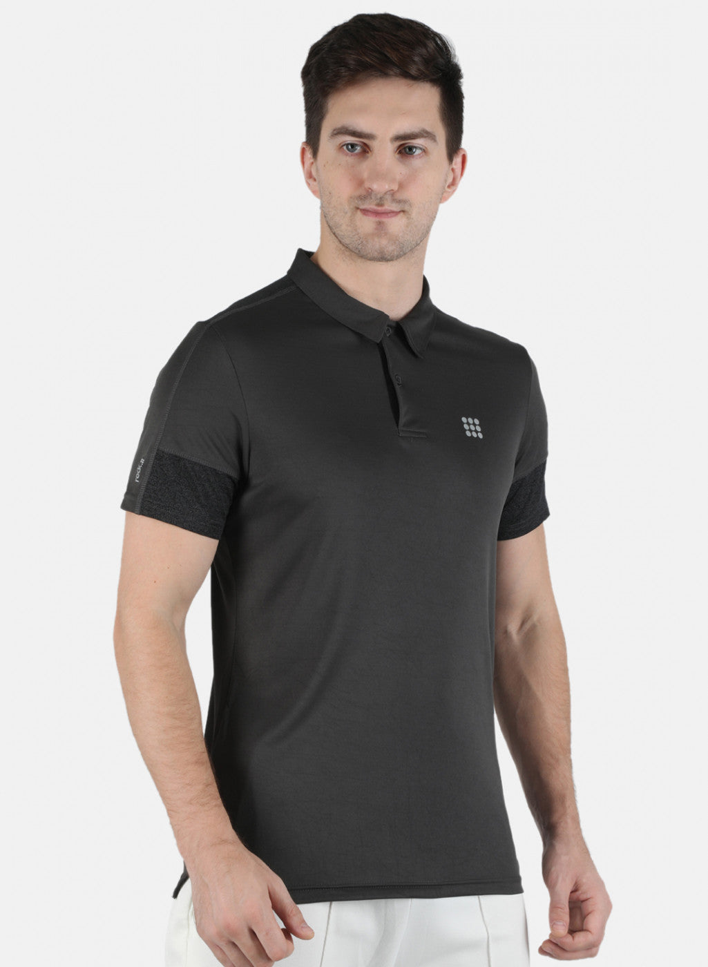 Men Grey Self Design Collar T-Shirt