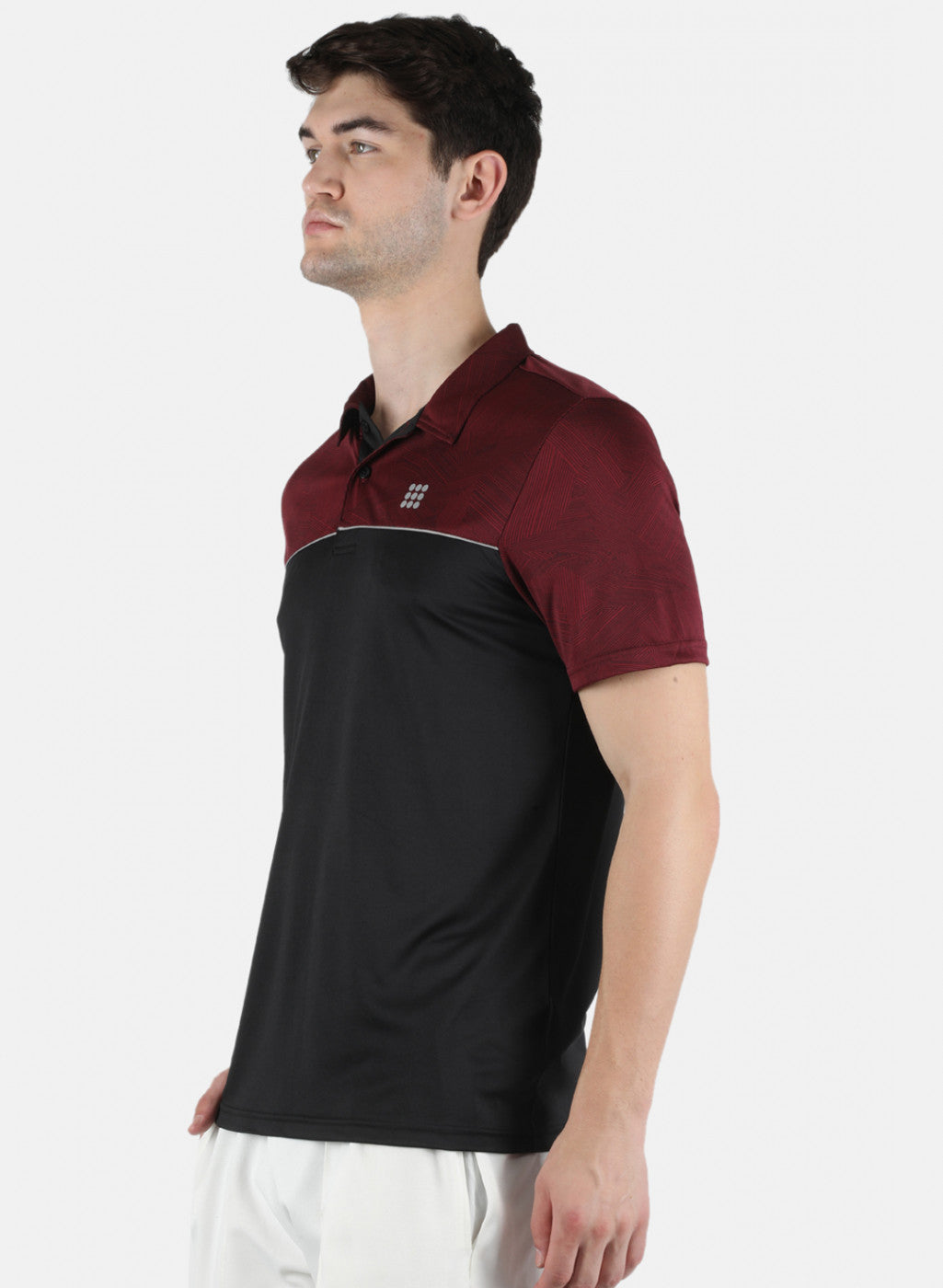 Men Maroon Self Design Collar T-Shirt
