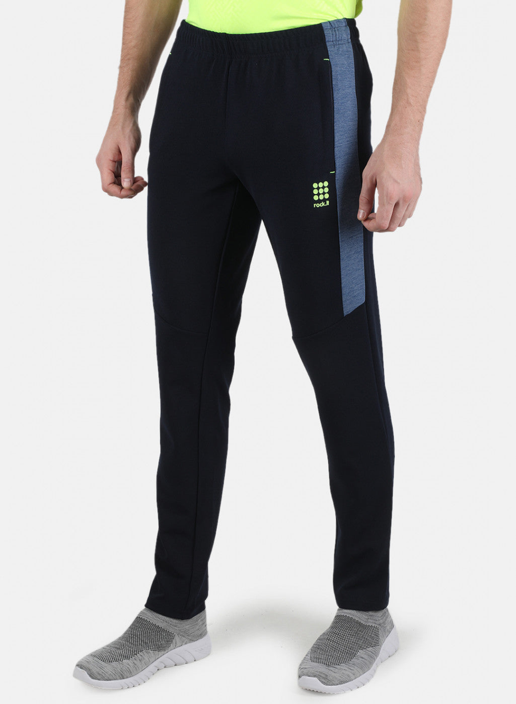 Men NAvy Blue Self Design Track Pant