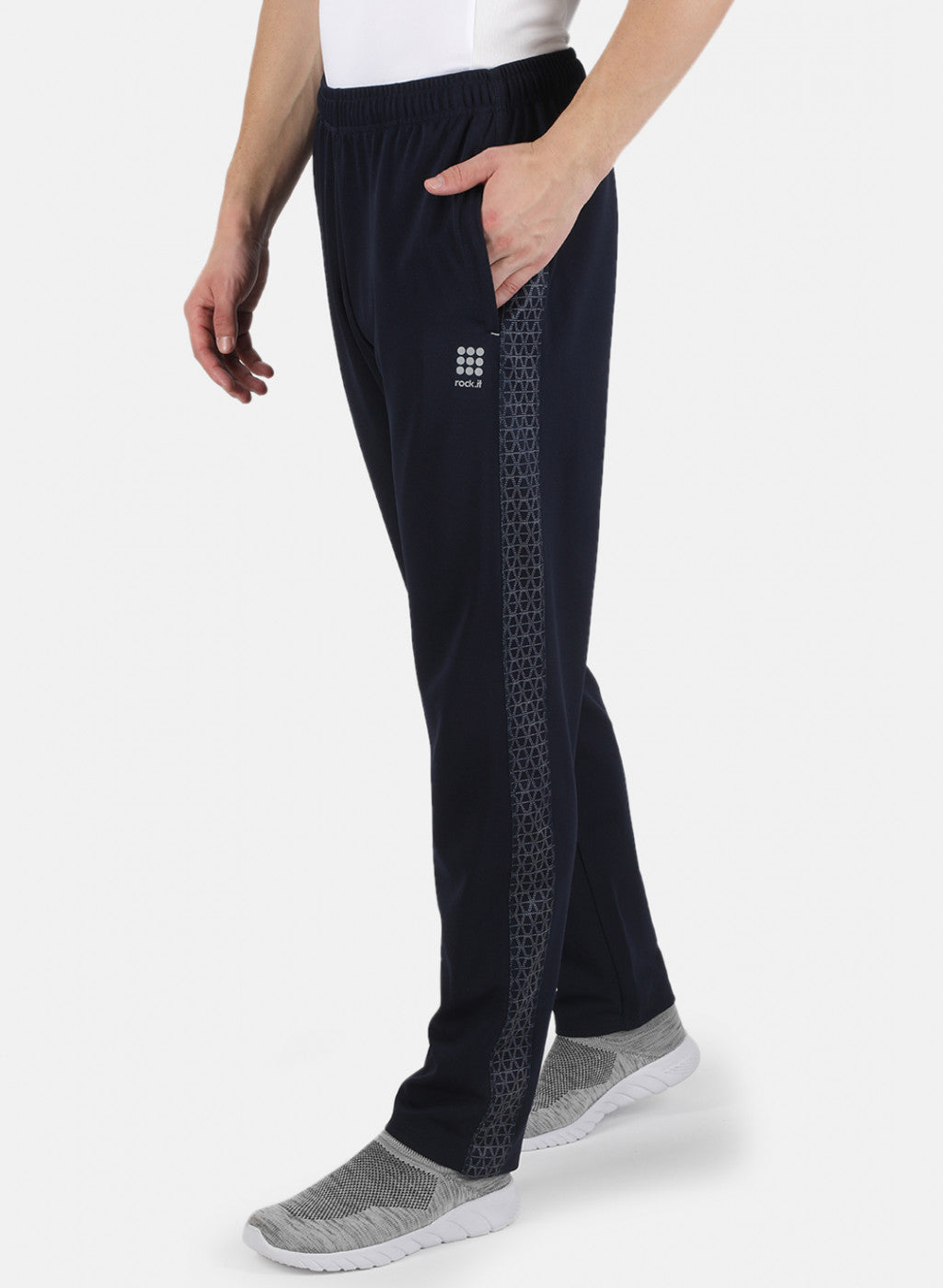 Men NAvy Blue Self Design Track Pant