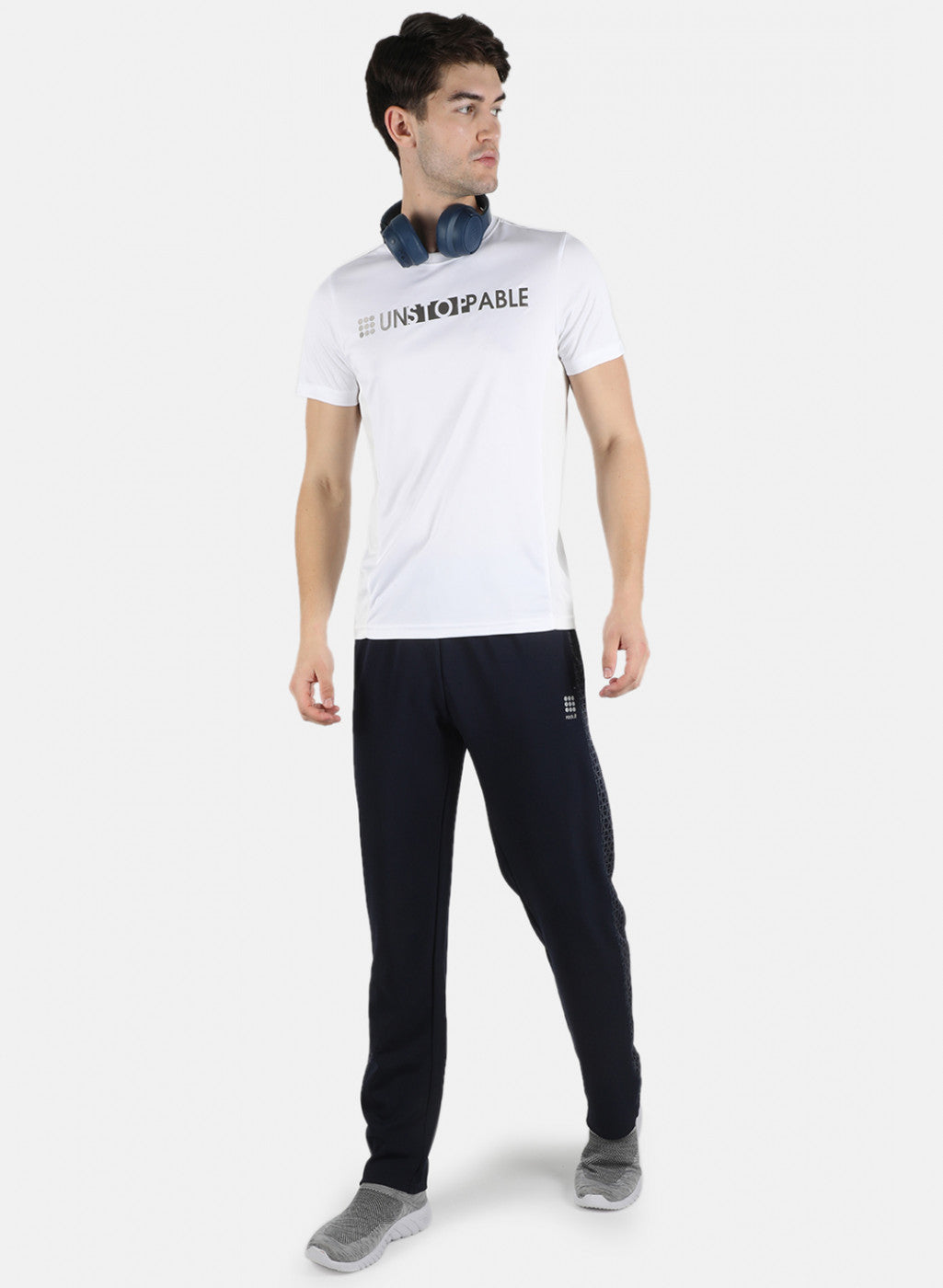 Men NAvy Blue Self Design Track Pant