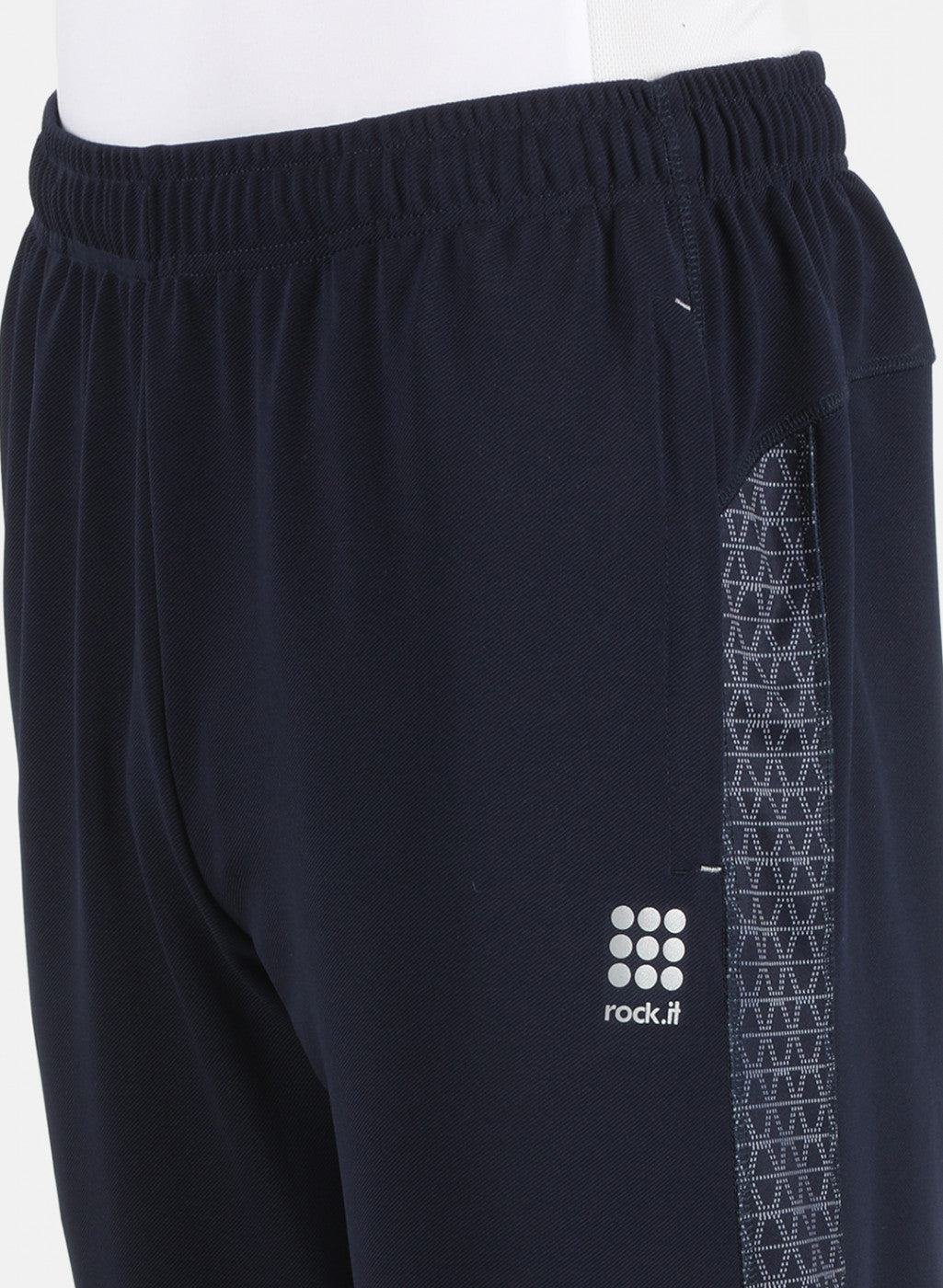 Men NAvy Blue Self Design Track Pant