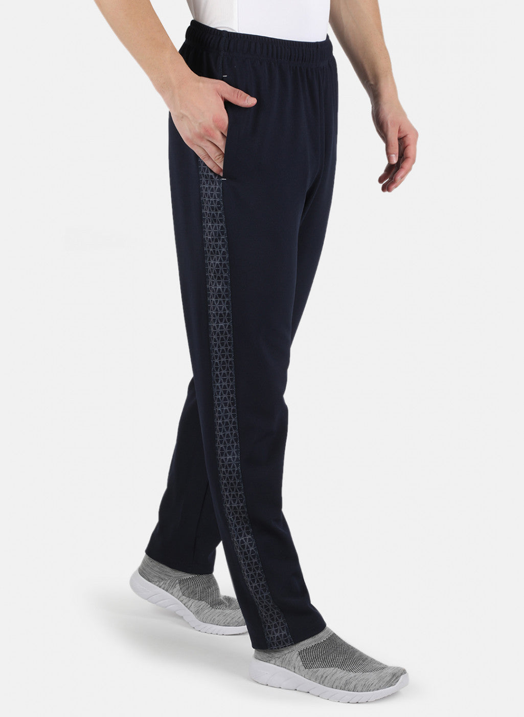 Men NAvy Blue Self Design Track Pant