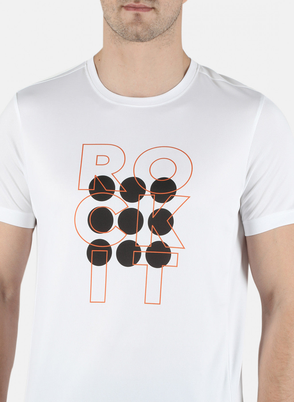Men White Self Design Round Neck T-Shirt