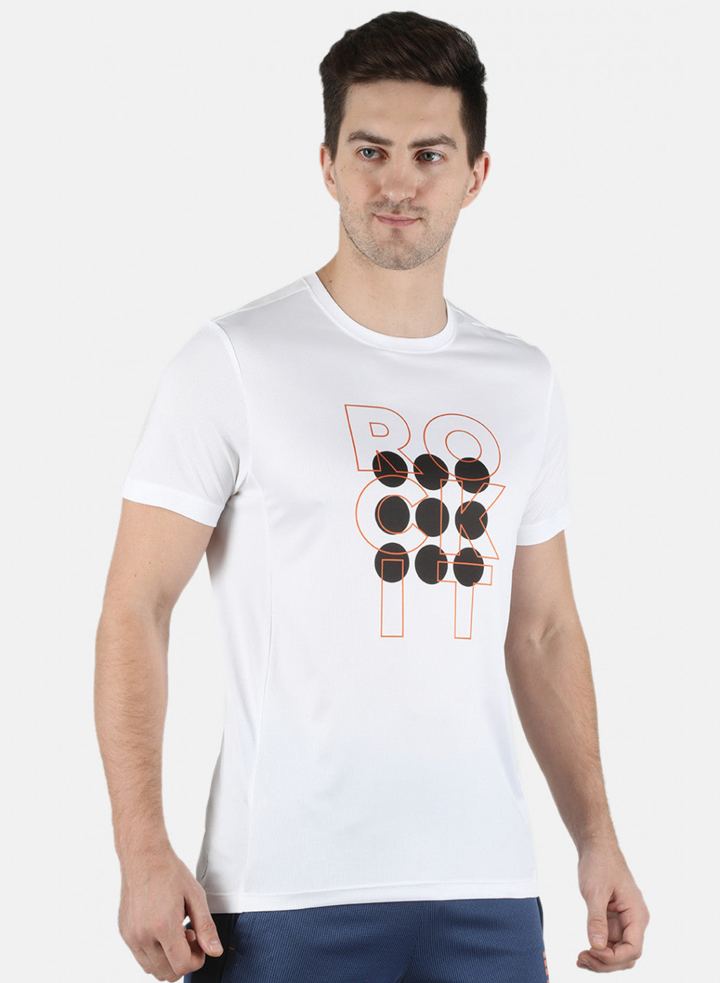 Men White Self Design Round Neck T-Shirt