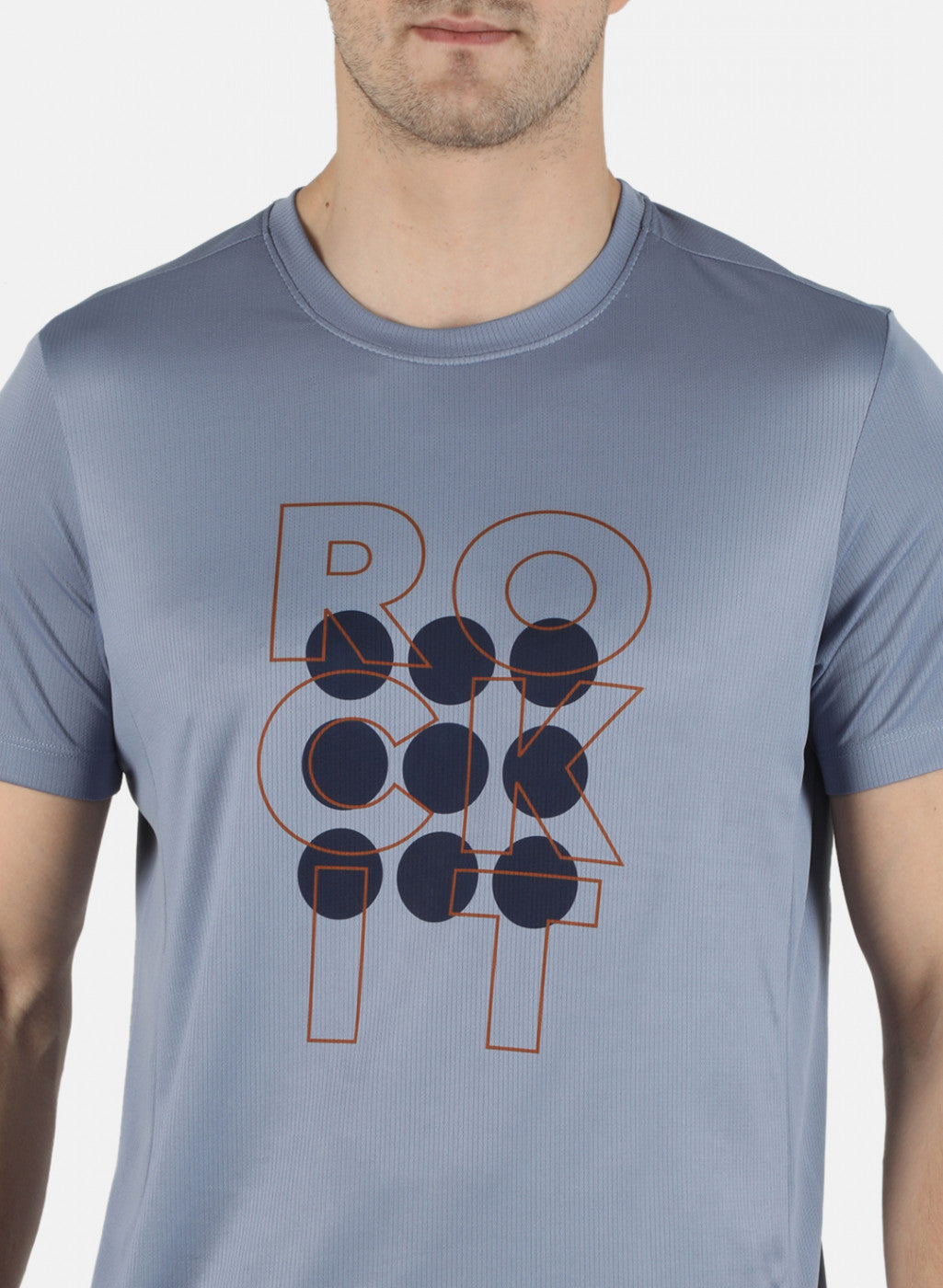 Rock.it Men Aqua Blue Self Design Round Neck T-Shirt