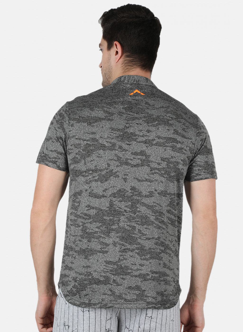 Men Grey Self Design Collar T-Shirt