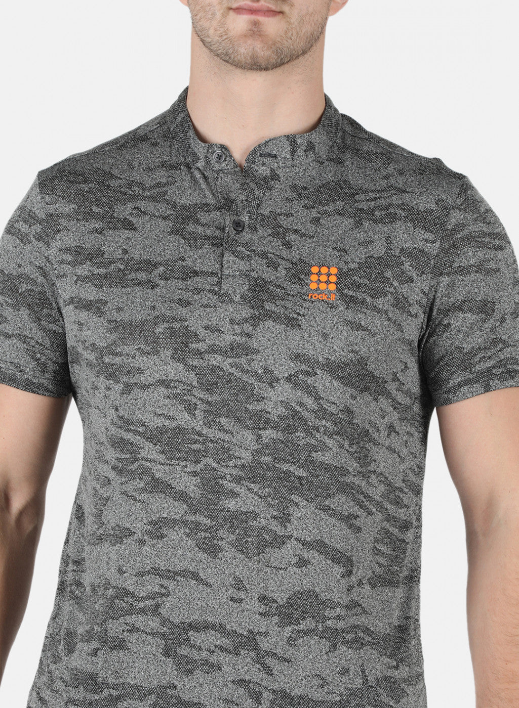 Men Grey Self Design Collar T-Shirt