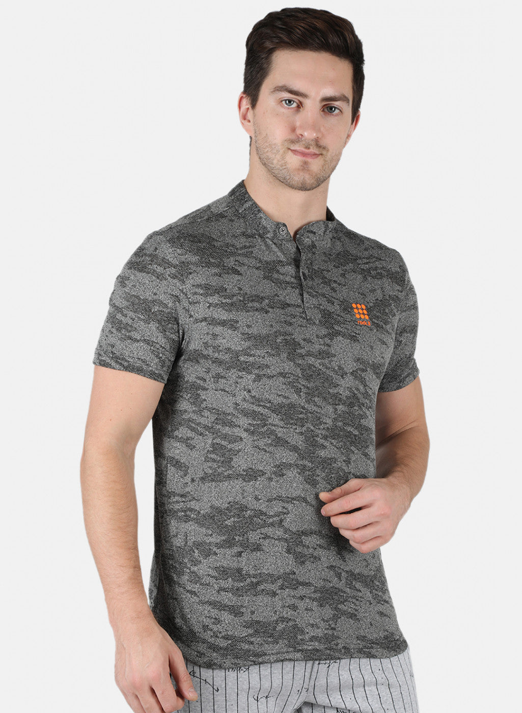 Men Grey Self Design Collar T-Shirt