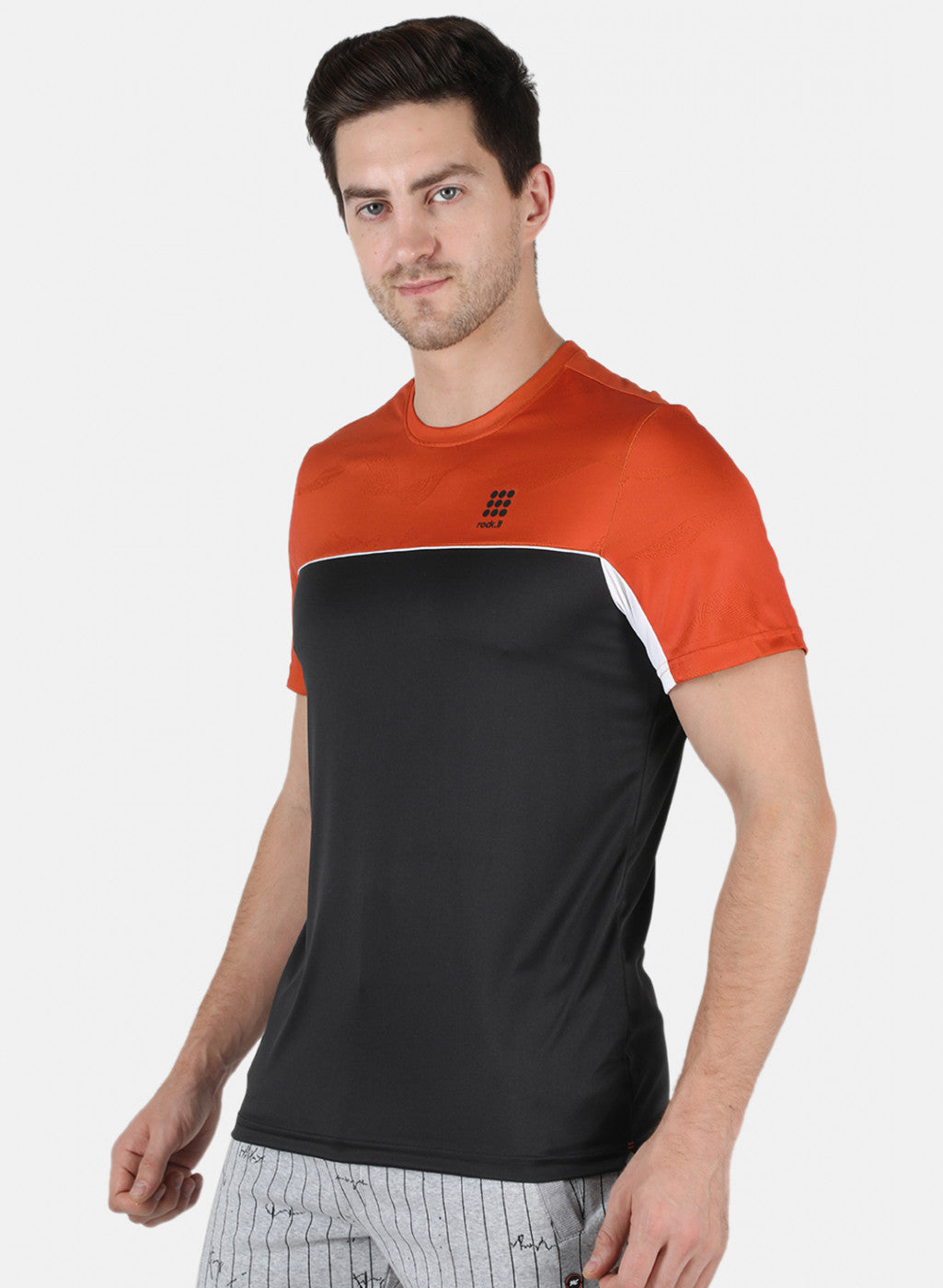 Men Black Self Design Round Neck T-Shirt