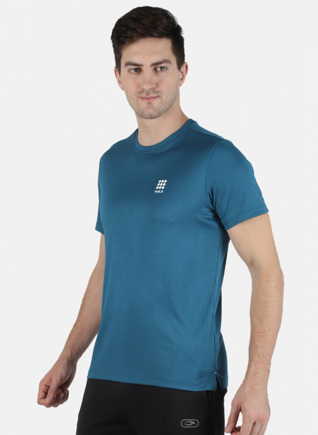 Men Blue Self Design Round Neck T-Shirt