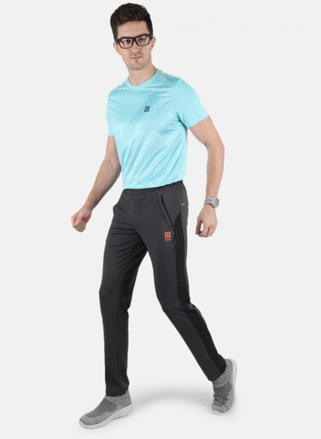 Men Grey Self Design Track Pant