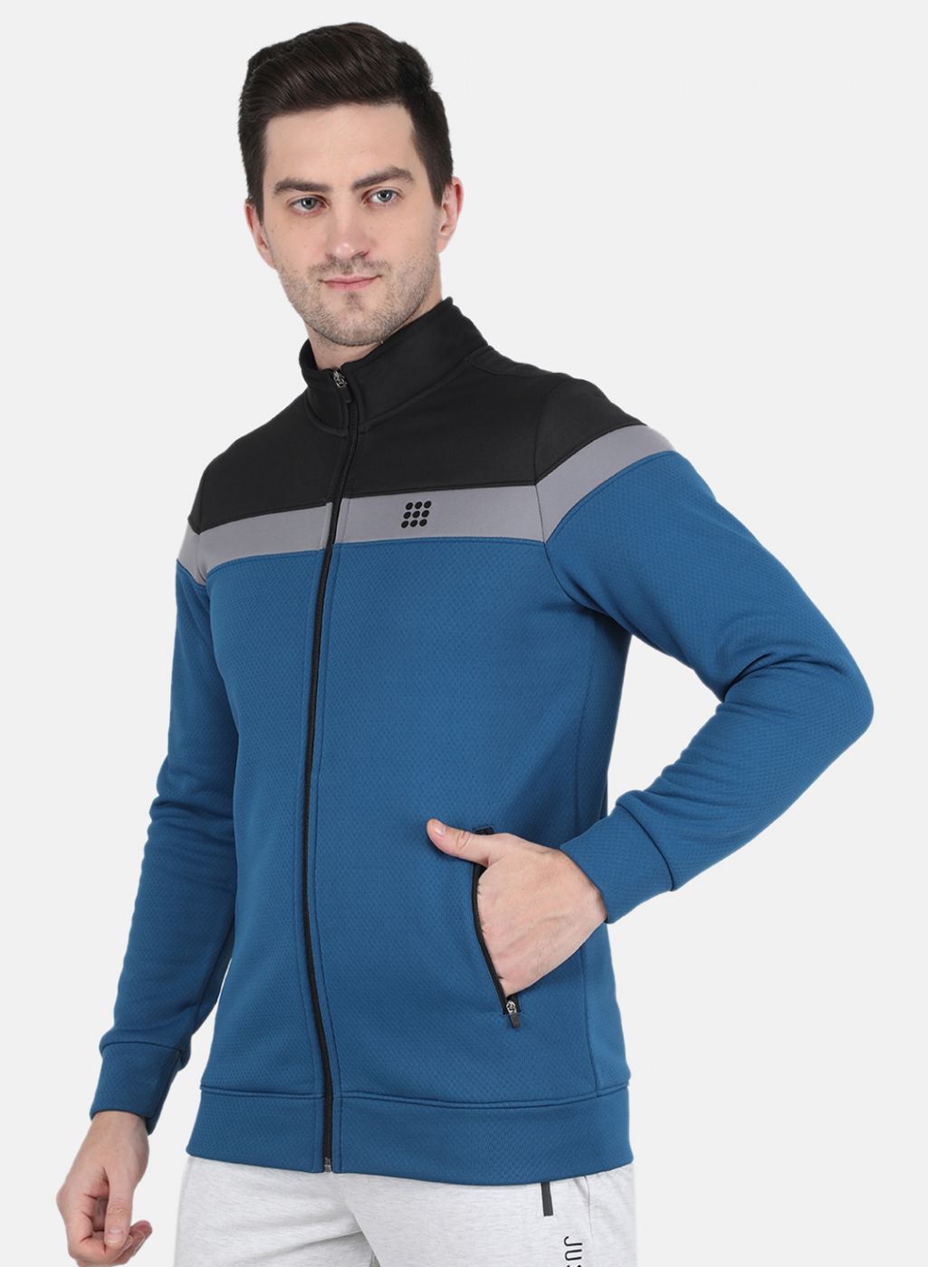 Men Teal Blue Solid Sweatshirt